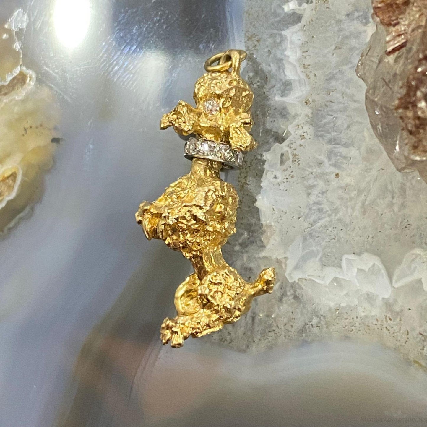 14K Yellow Gold Poodle with Diamonds Pendant
