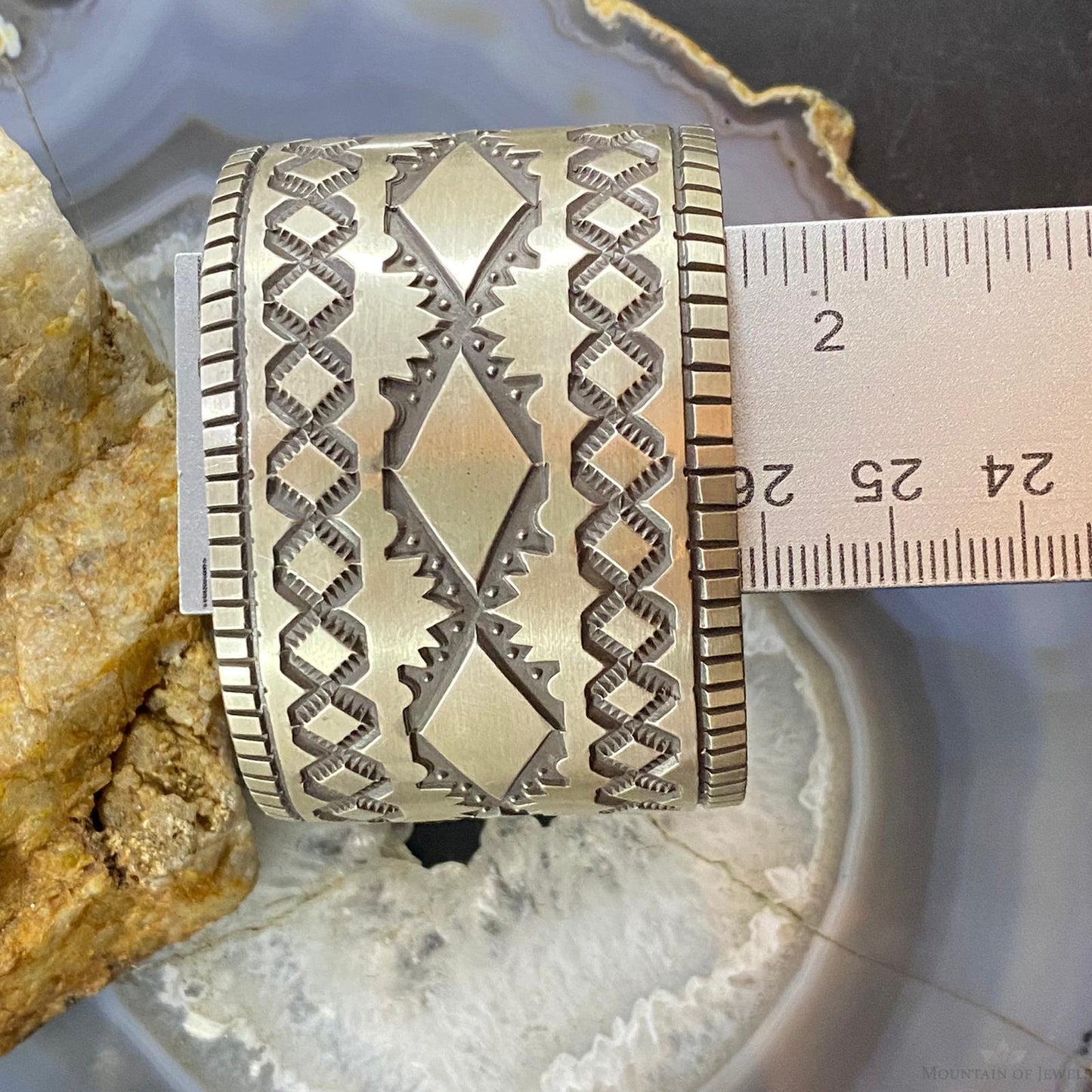 Jerrold Tahe Native American Sterling Silver Stamped Wide Bracelet For Women