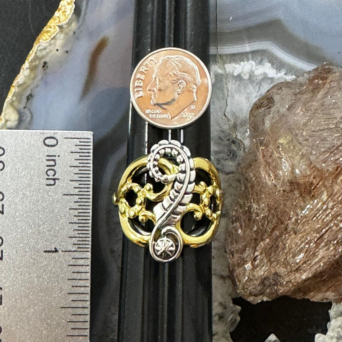 Carolyn Pollack Sterling Silver & Brass Floral Decorated Ring For Women