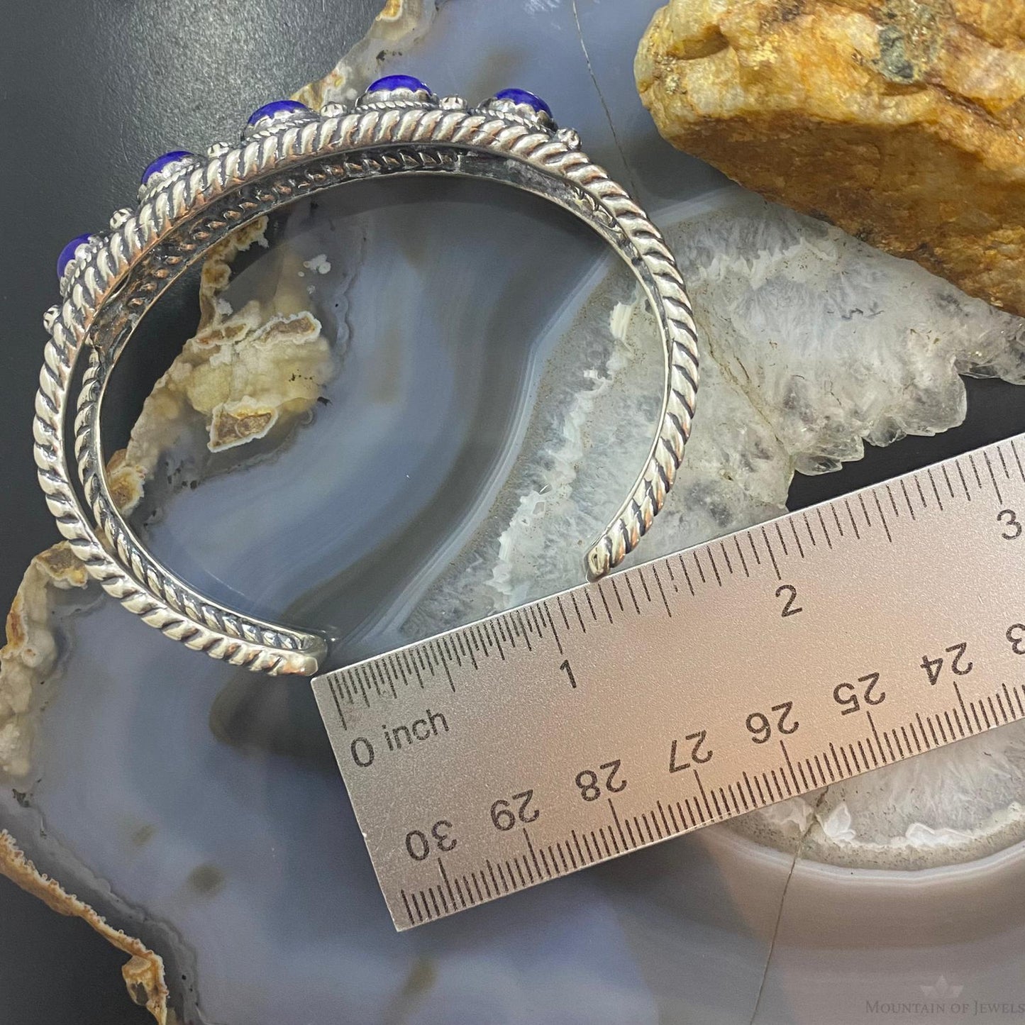 Carolyn Pollack Southwestern Style Sterling Silver Lapis Lazuli Row Bracelet For Women