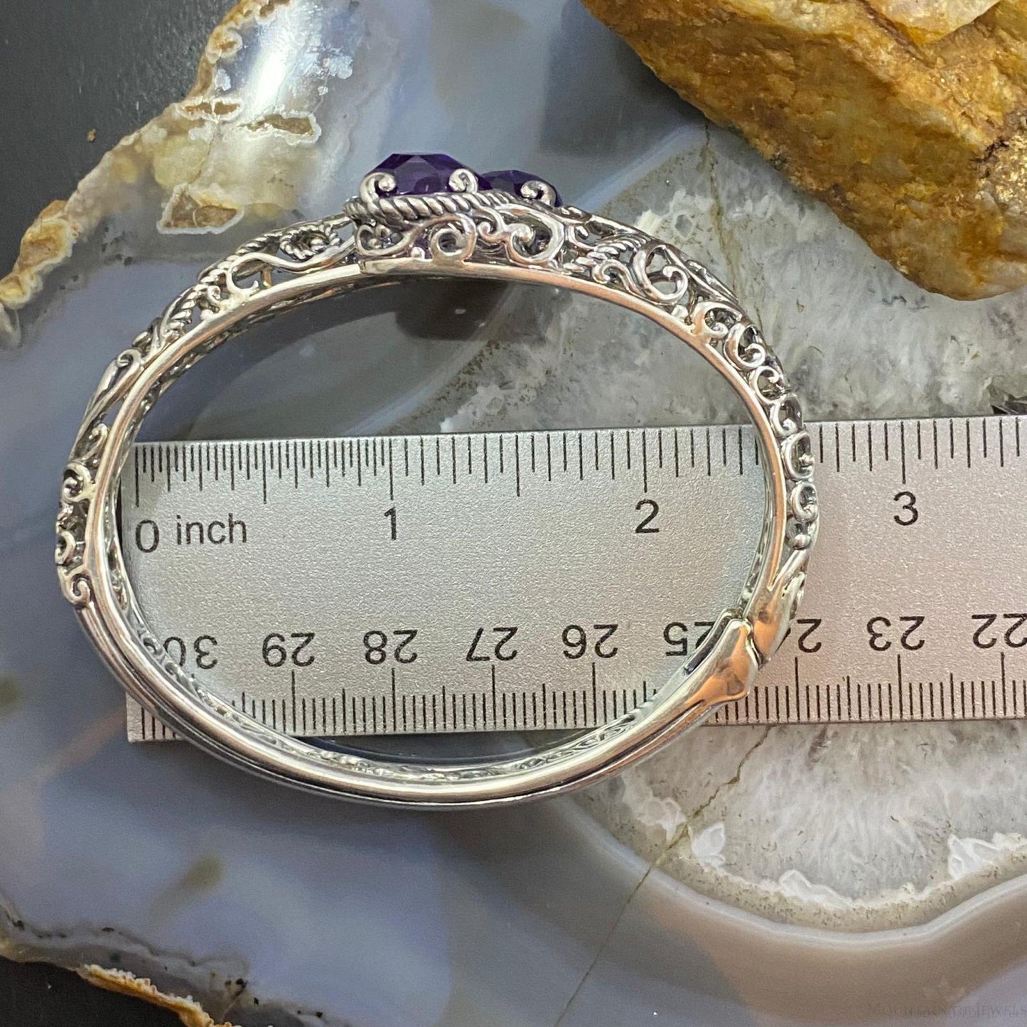 Carolyn Pollack Sterling Silver Amethyst Doublet Overlapping Decorated Hinged Bracelet