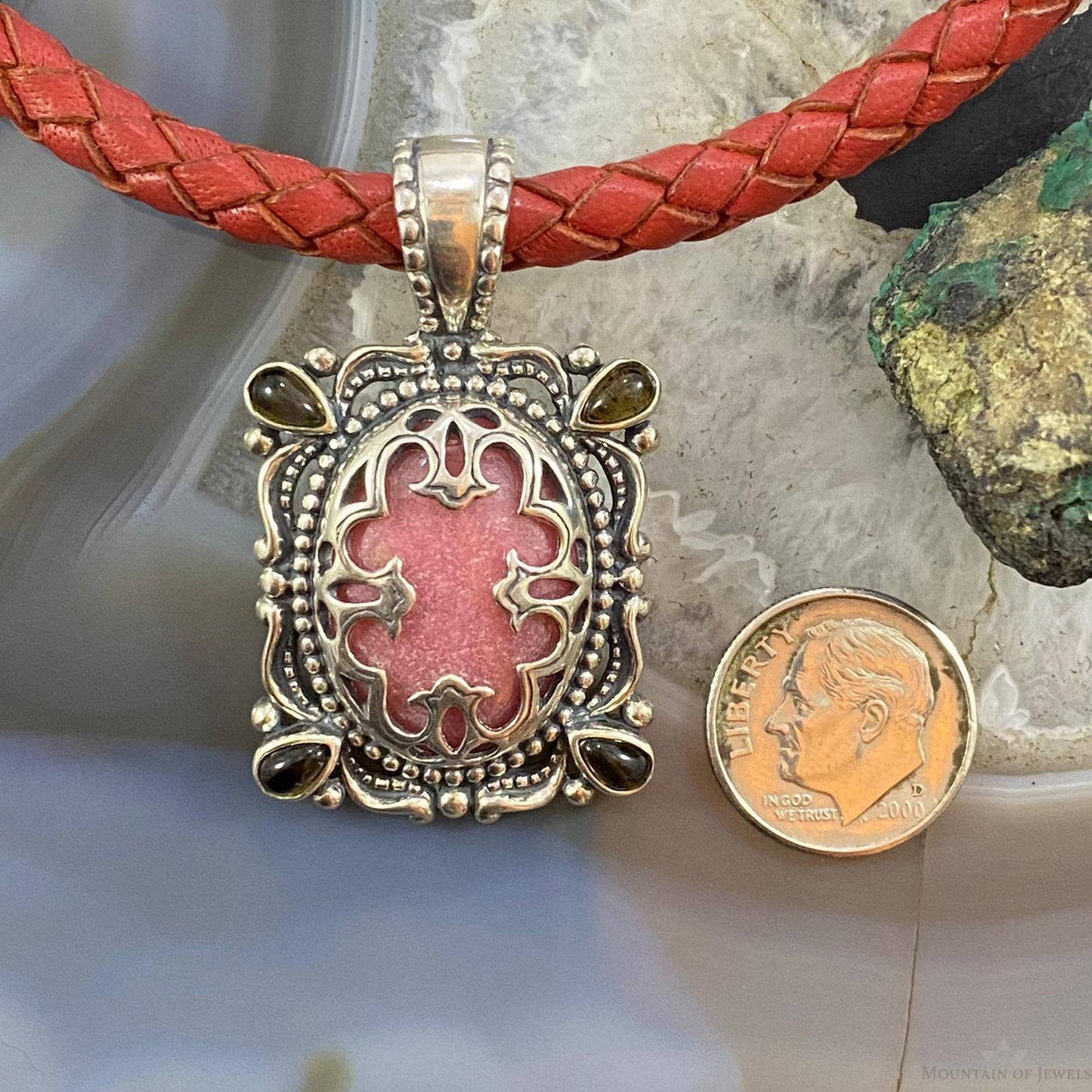 Carolyn Pollack Southwestern Style Sterling Silver Rhodonite & Smoky Quartz Pendant For Women