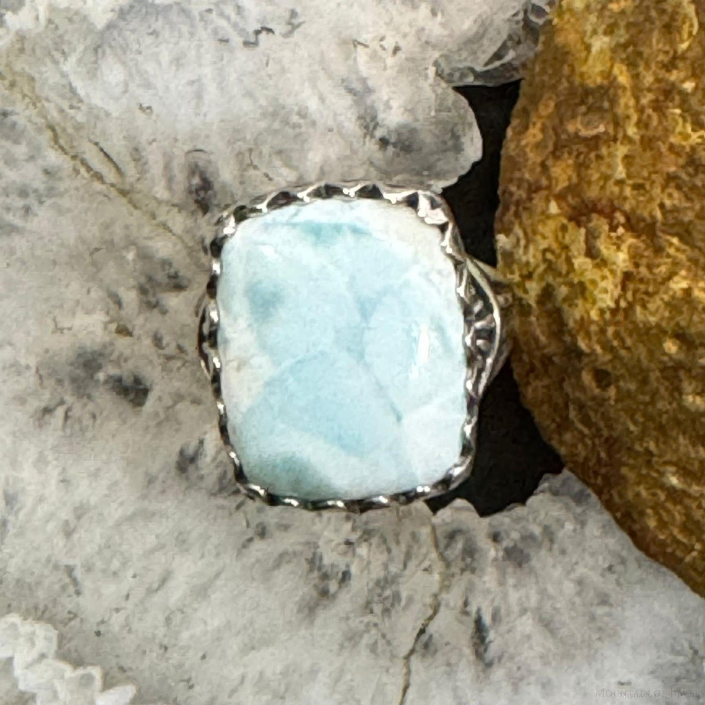 Carolyn Pollack Sterling Silver Rectangle Larimar Decorated Ring Size 8 For Women