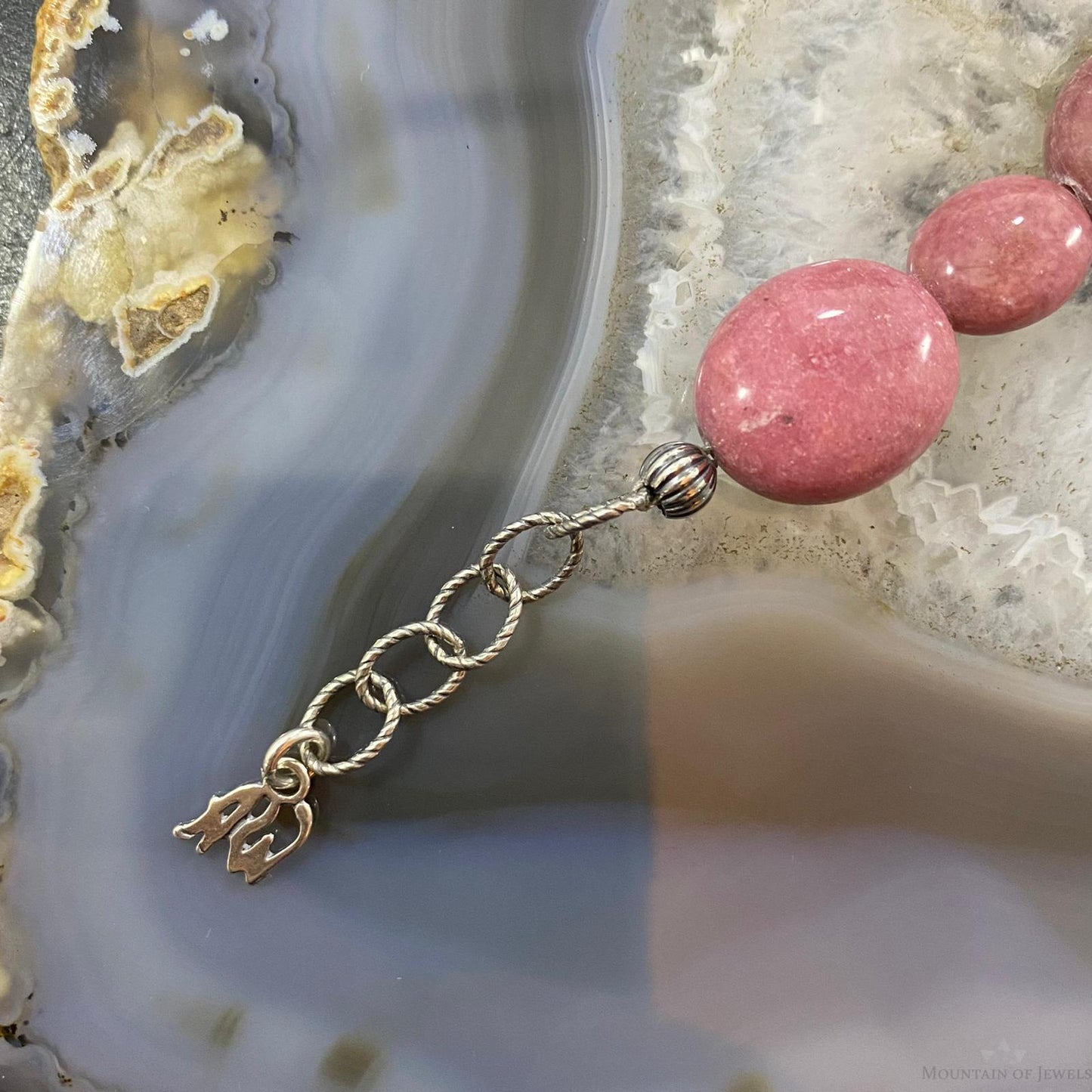 Carolyn Pollack Sterling Silver Chunky Rhodonite Bead Link Bracelet For Women