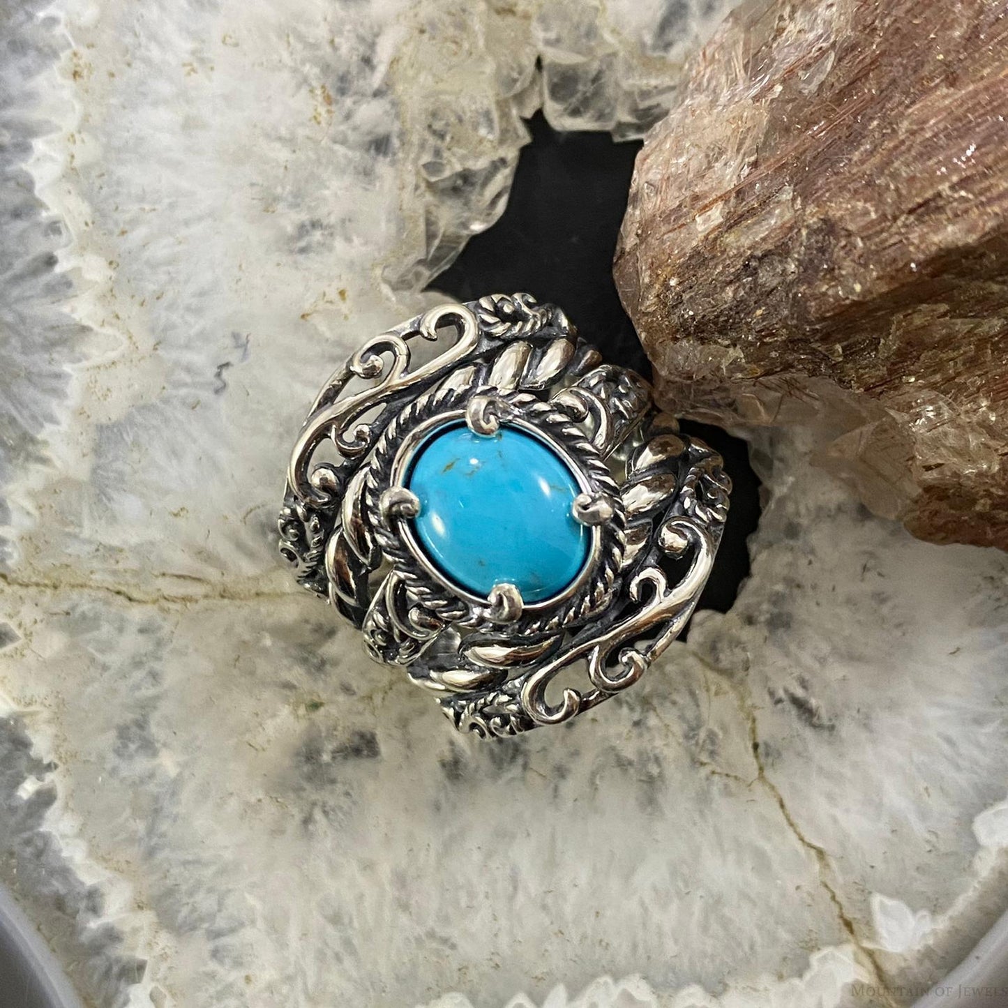 Carolyn Pollack Southwestern Style Sterling Silver Oval Turquoise Decorated Shield Ring Size 10.25 For Women
