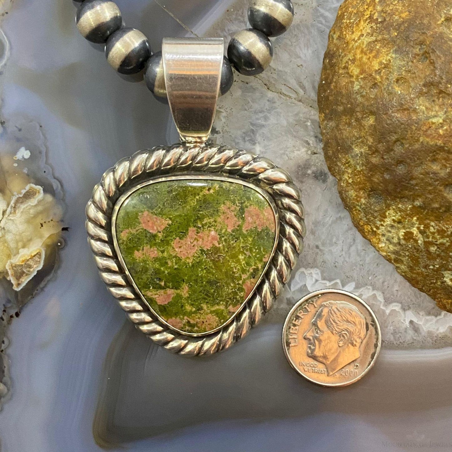 Carolyn Pollack Southwestern Style Sterling Silver Triangle Unakite Decorated Pendant For Women