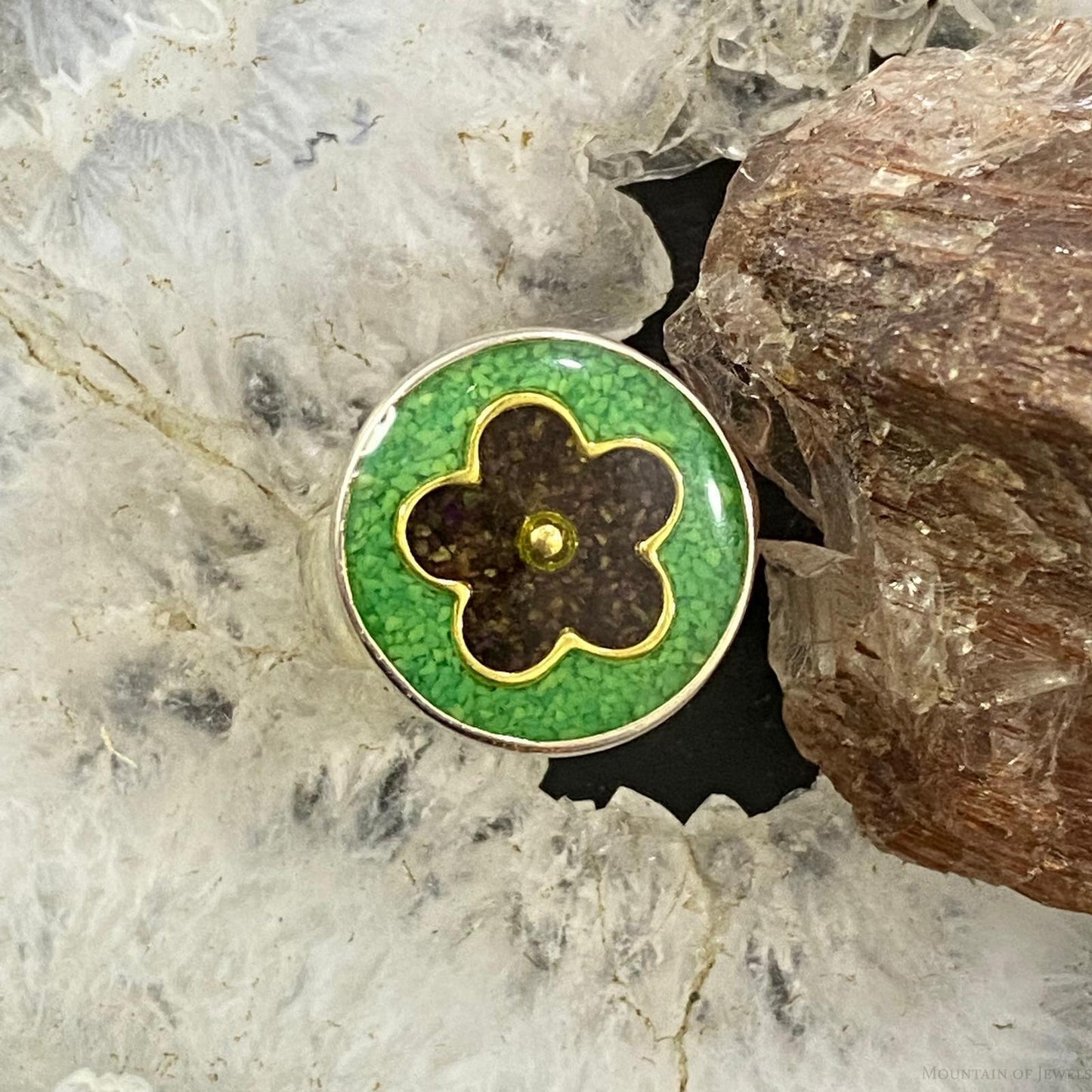 Carolyn Pollack Southwestern Style Sterling Silver Multistone Flower Chip Inlay Ring Size 7 For Women
