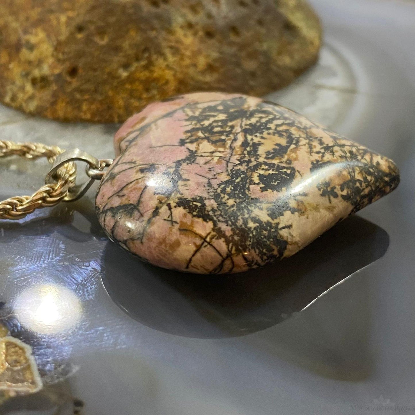 Heart Shape Slab Rhodonite Fashion Pendant For Women