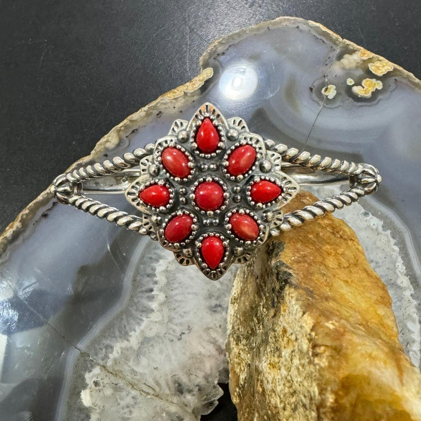 Carolyn Pollack Sterling Silver 9 Red Jasper Decorated Cluster Bracelet For Women