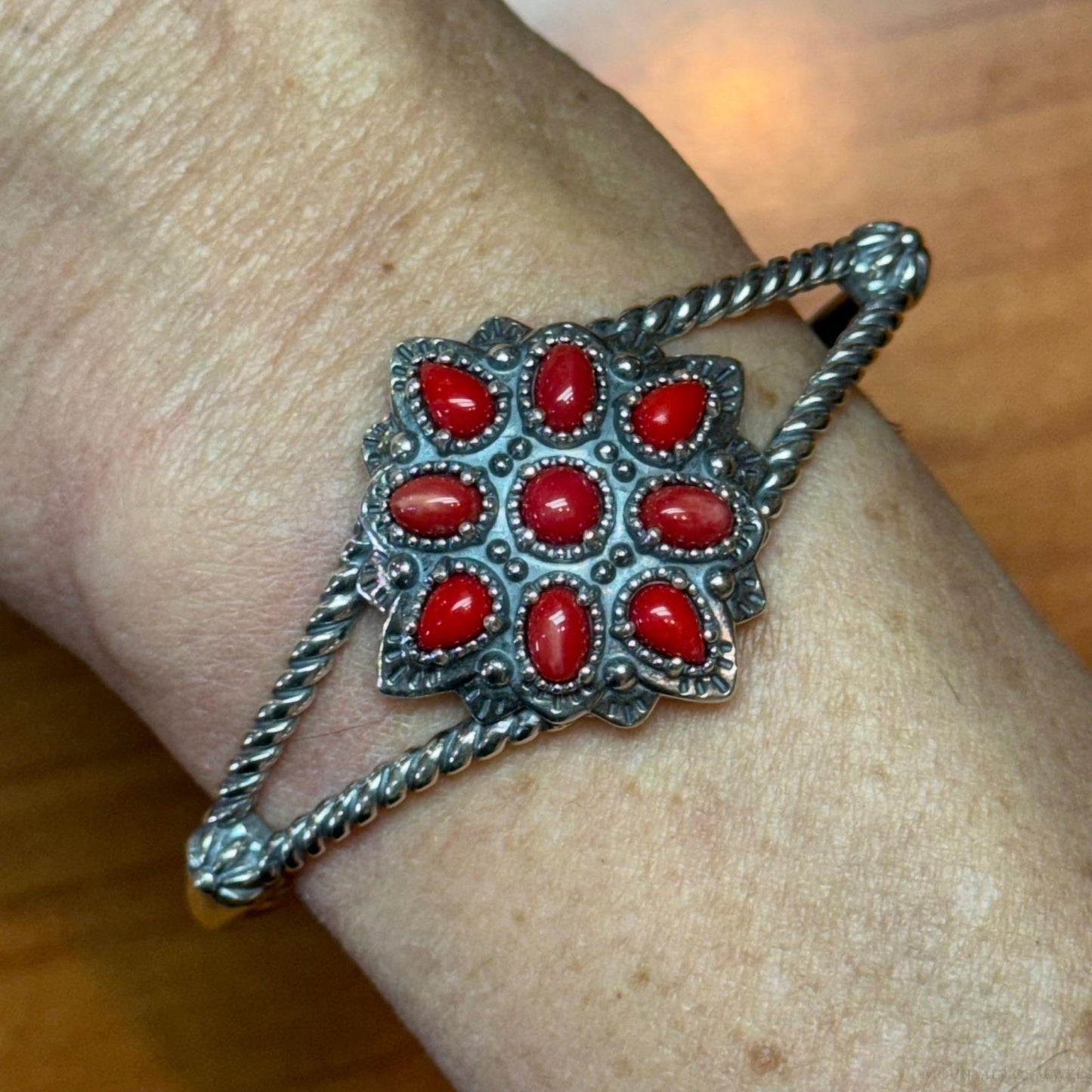 Carolyn Pollack Sterling Silver 9 Red Jasper Decorated Cluster Bracelet For Women