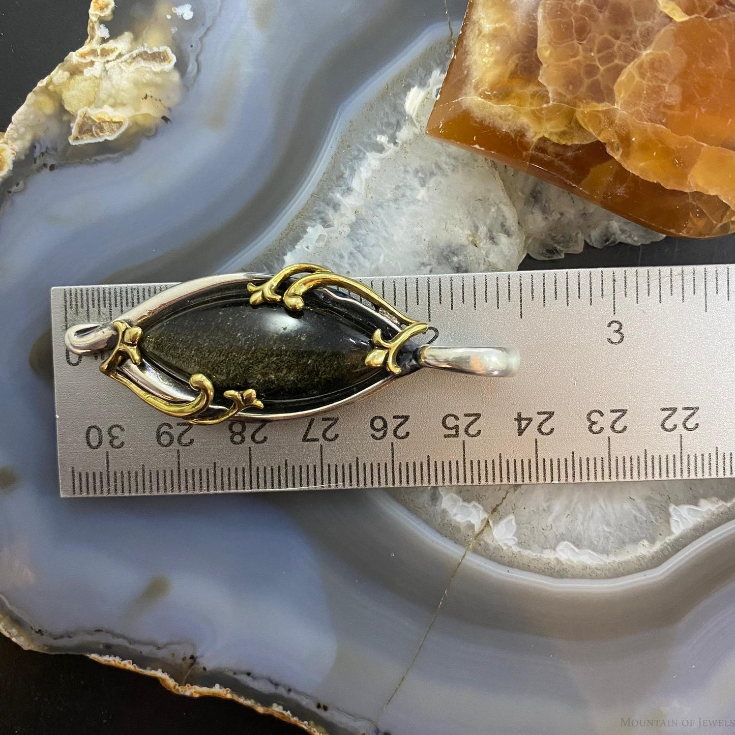 Carolyn Pollack Southwestern Style Sterling Silver & Brass Brown Quartz Decorated Pendant For Women
