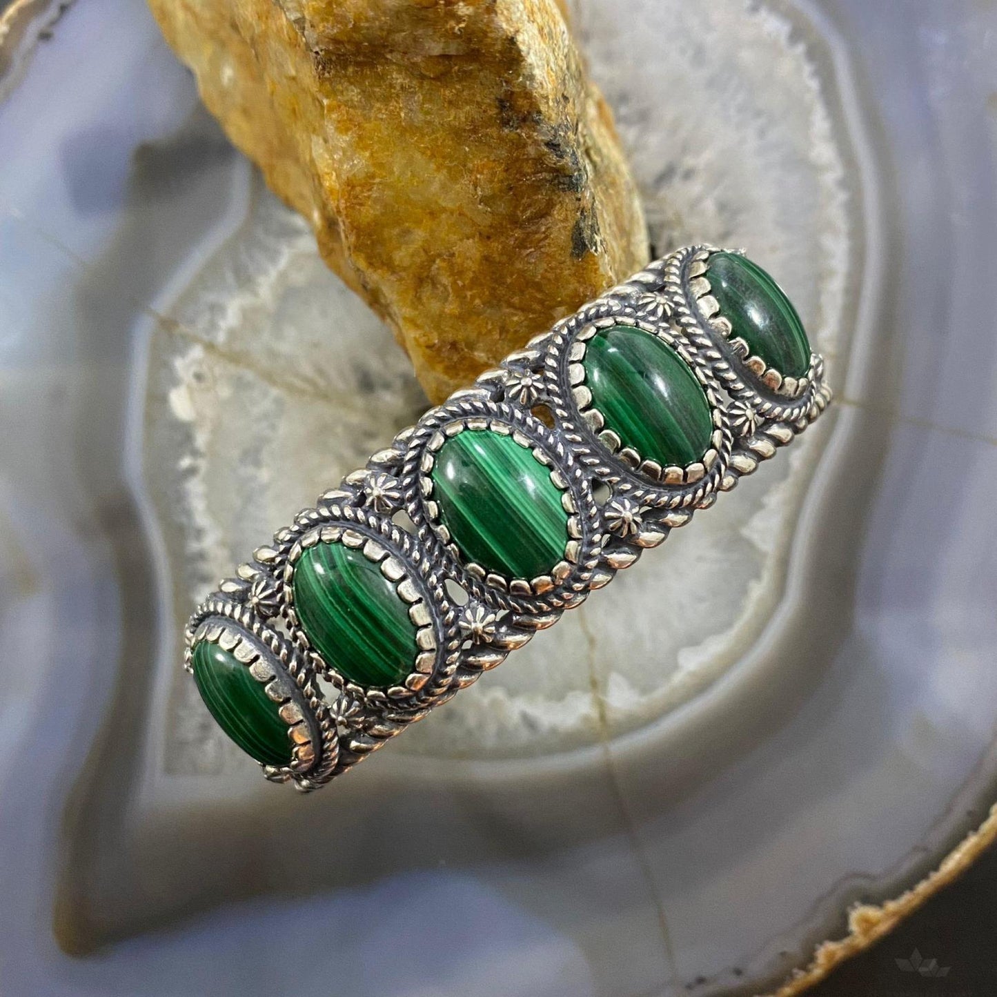Carolyn Pollack Vintage Southwestern Style Sterling Silver Malachite Bracelet For Women