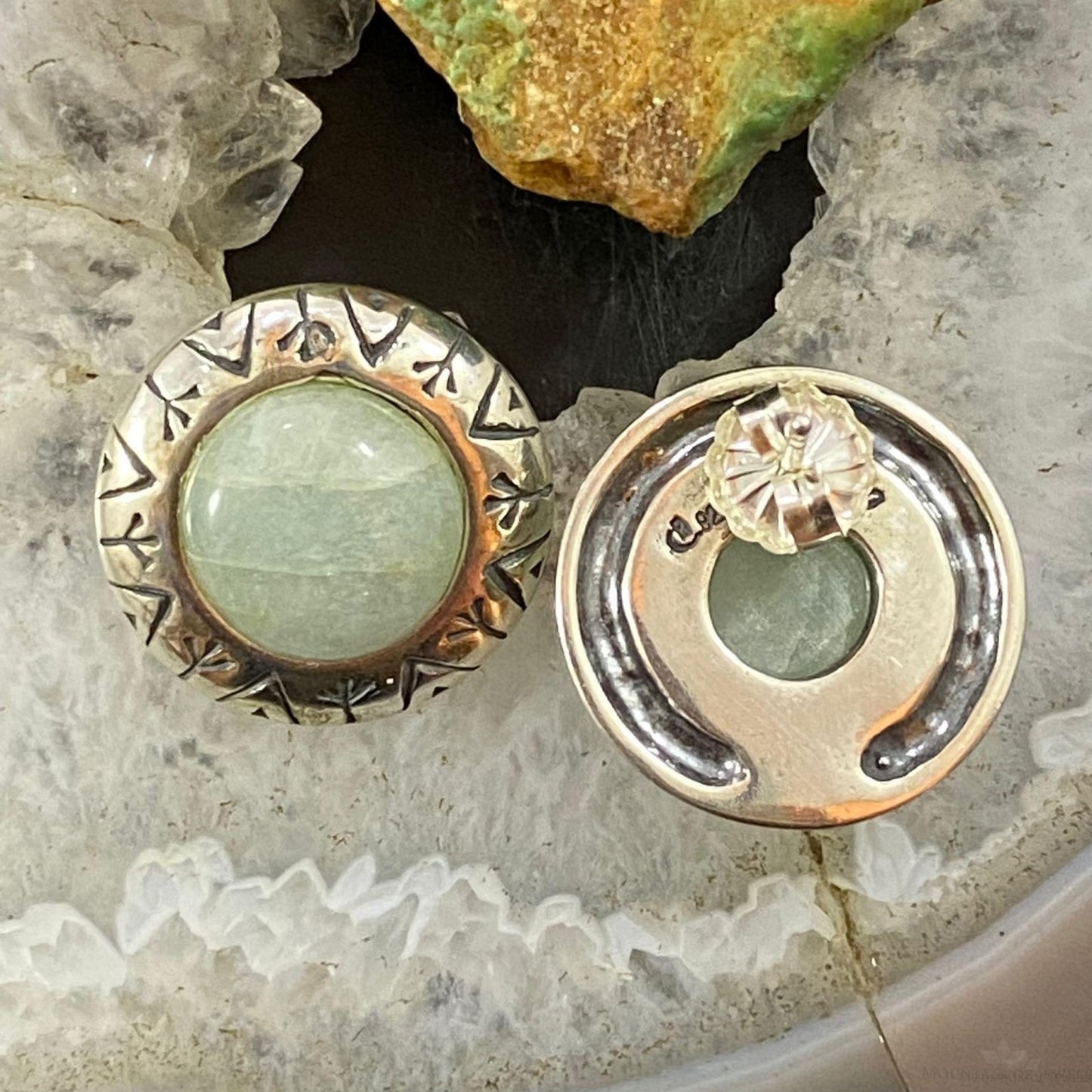 Carolyn Pollack Vintage Southwestern Style Sterling Silver Aquamarine Stud Earrings For Women