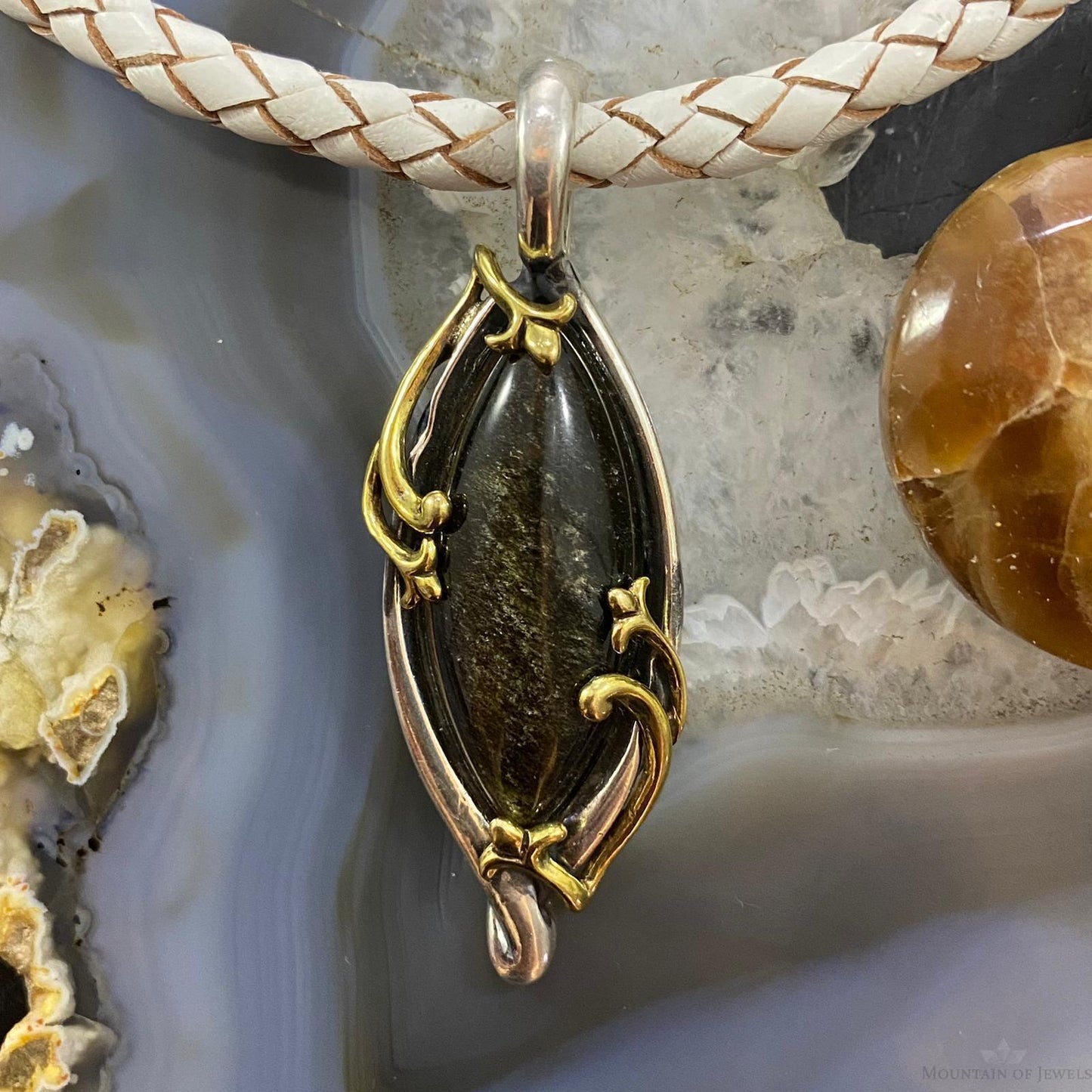 Carolyn Pollack Southwestern Style Sterling Silver & Brass Brown Quartz Decorated Pendant For Women