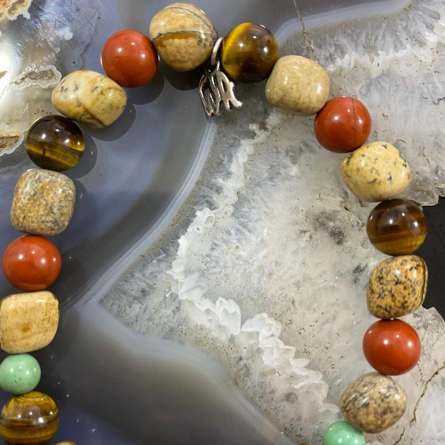 Carolyn Pollack Sterling Silver Multi Gemstone Earth Tones Stretch Bracelet For Women