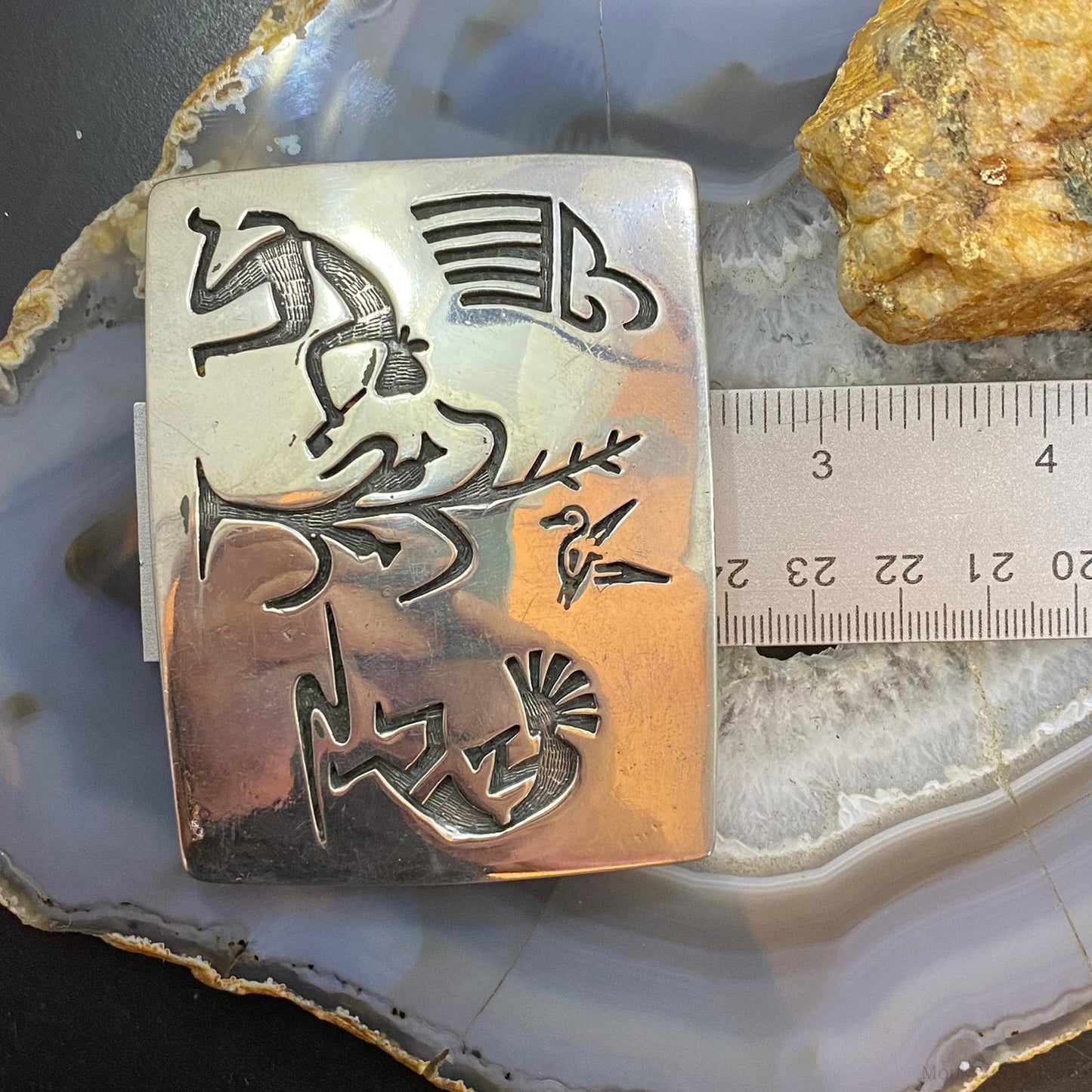 Vintage Native American Silver Heavy Overlay Rectangle Unisex Belt Buckle