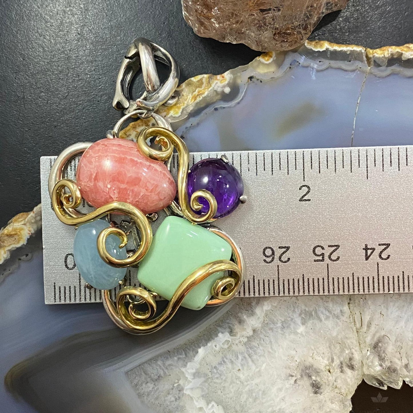 Carolyn Pollack Southwestern Style Sterling Silver & Brass Multistone Decorated Pendant For Women