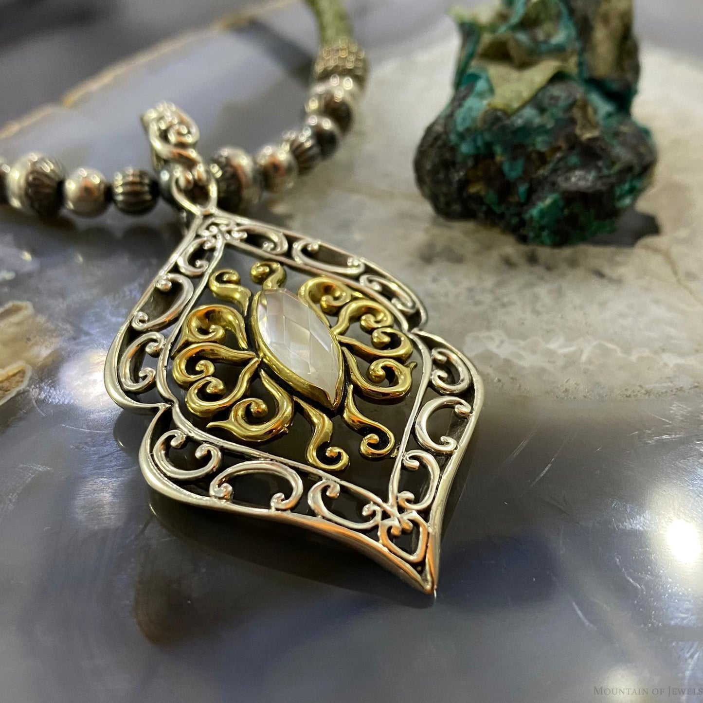 Carolyn Pollack Vintage Southwestern Style Sterling Silver & Brass Moonstone Pendant For Women