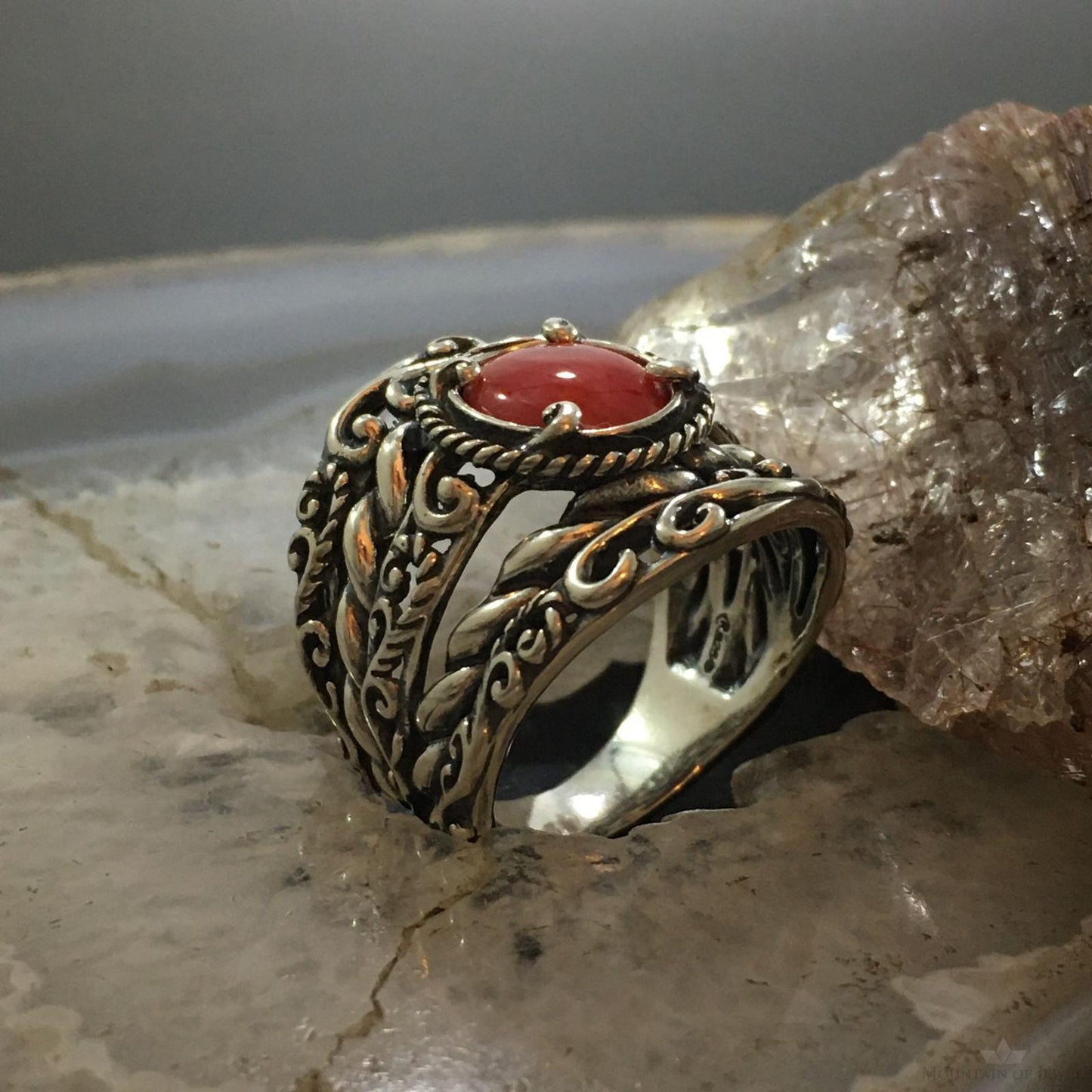 Carolyn Pollack Southwestern Style Sterling Silver Red Jasper Decorated Ring Size 10 For Women