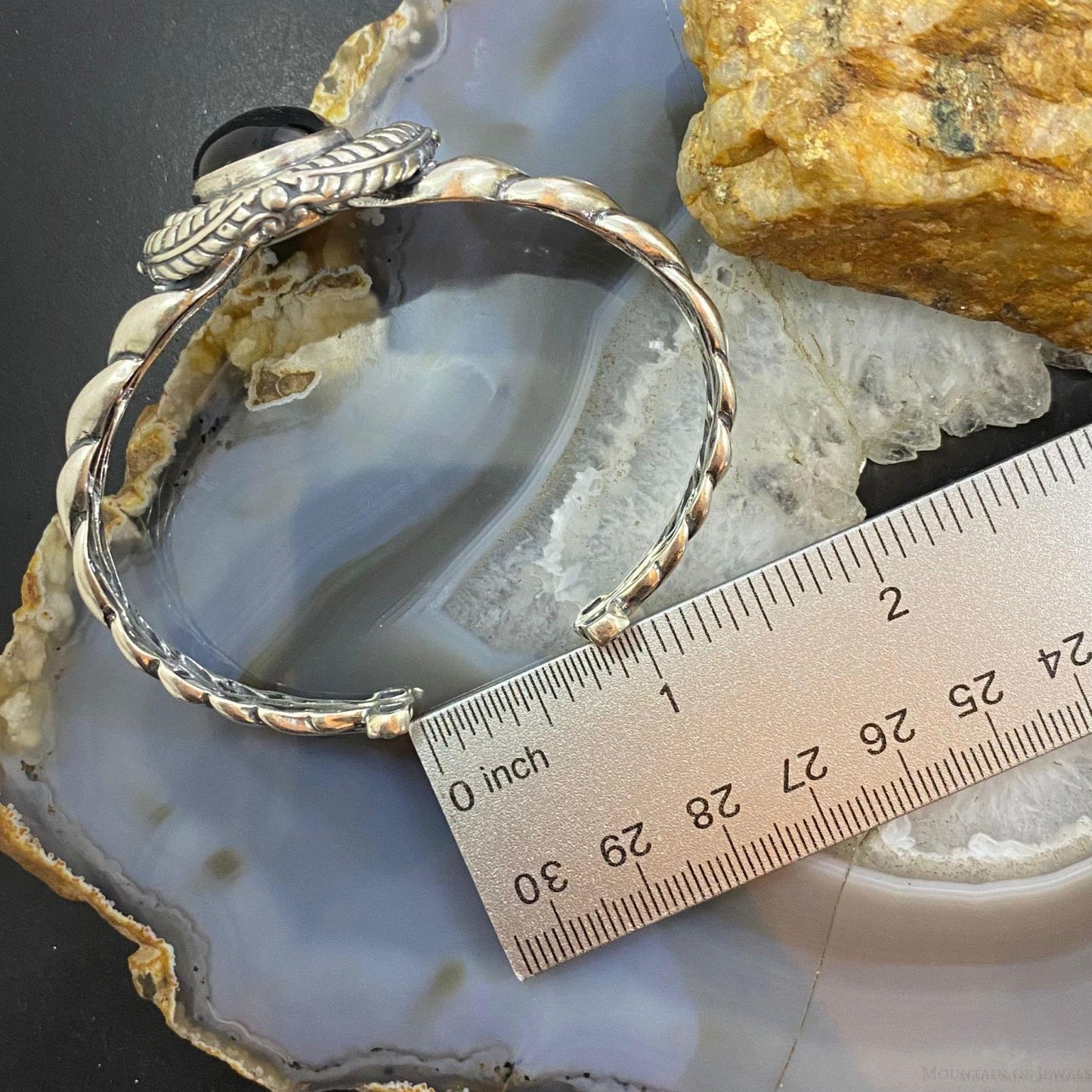Carolyn Pollack Sterling Silver Large Oval Onyx Decorated Bracelet For Women