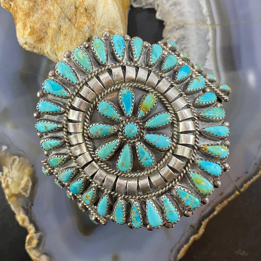 Vintage Signed Native American Sterling Silver Cluster Turquoise Bracelet For Women #1