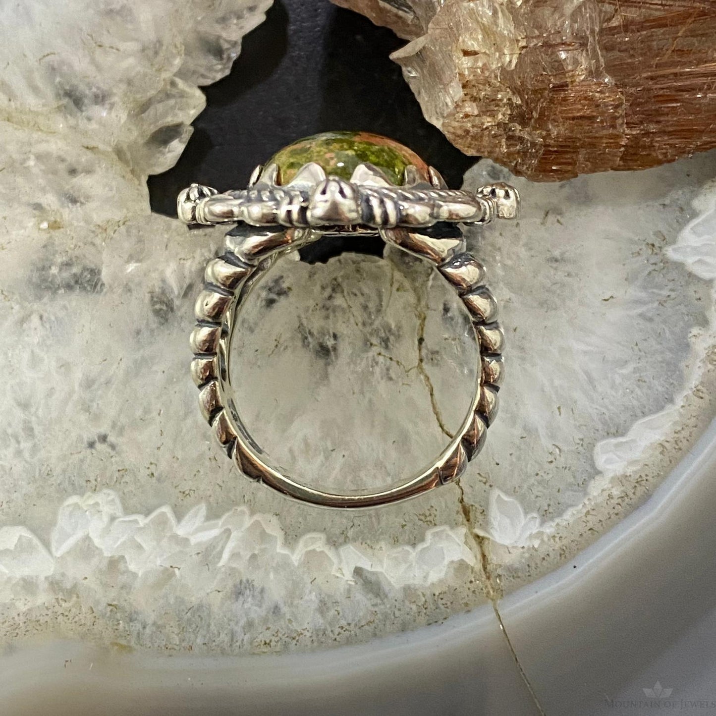 Carolyn Pollack Southwestern Style Sterling Silver Oval Unakite Decorated Ring Size 8.5 For Women