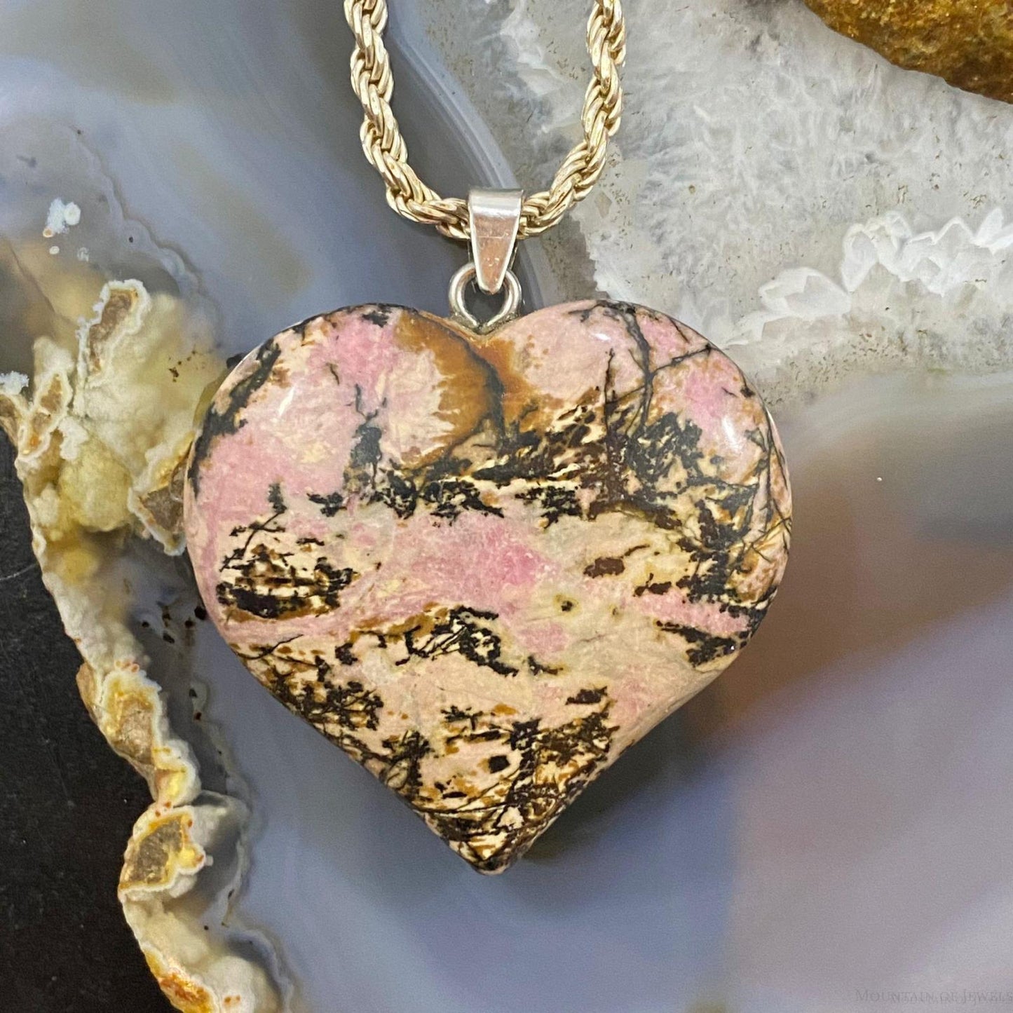 Heart Shape Slab Rhodonite Fashion Pendant For Women