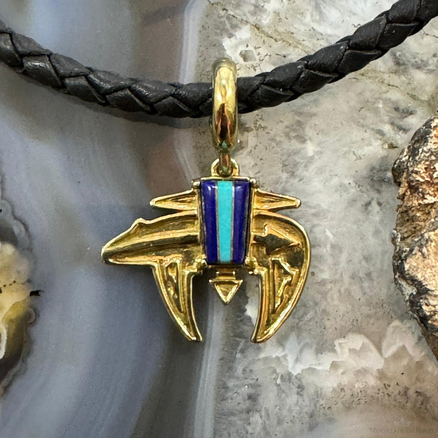 Carolyn Pollack Brass Multi Gemstone Inlay Fetish Bear Unisex Enhancer Pendant