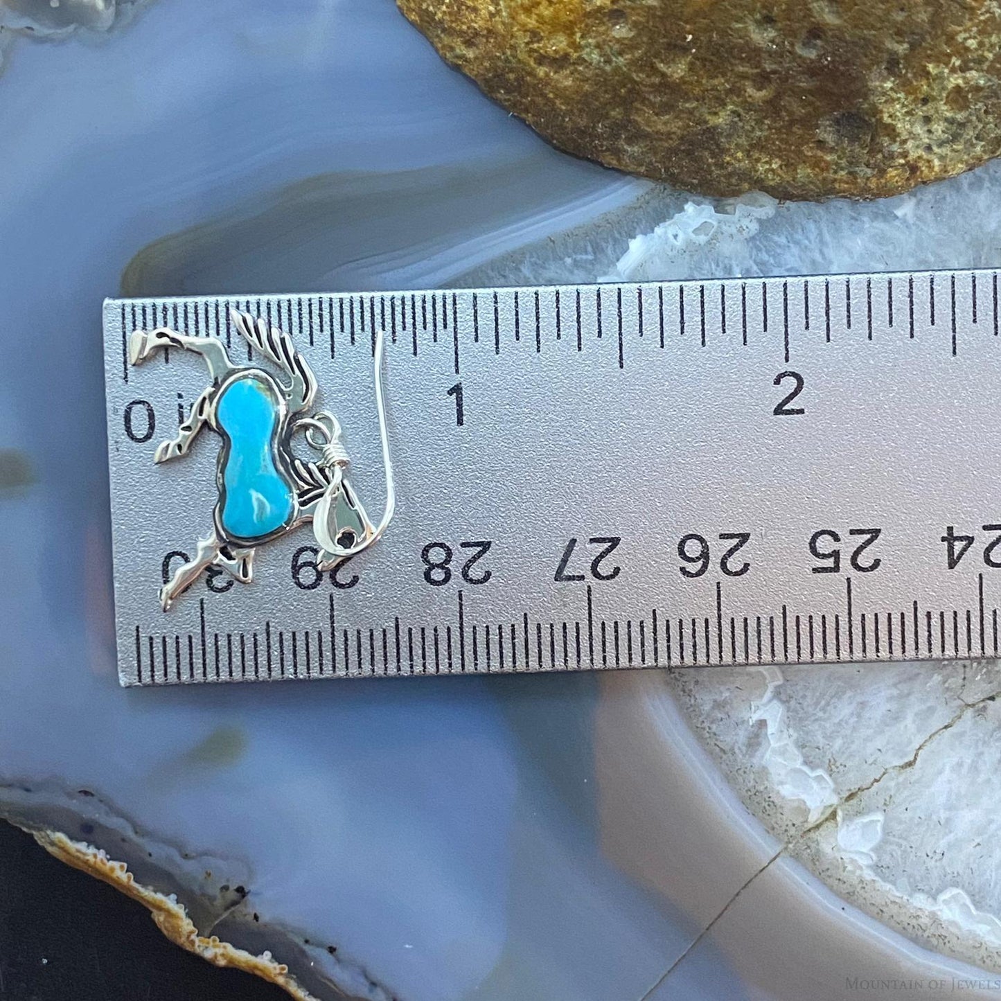 Native American Sterling Silver Blue Turquoise Horse Dangle Earrings For Women