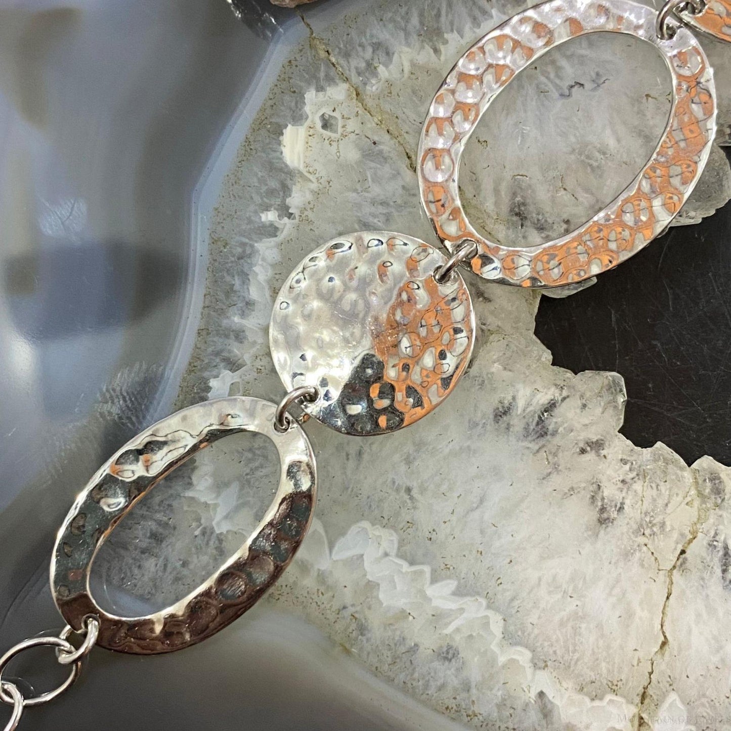 Sterling Silver Lobster Clasp Fashion 6-8" Hammered Link Bracelet For Women