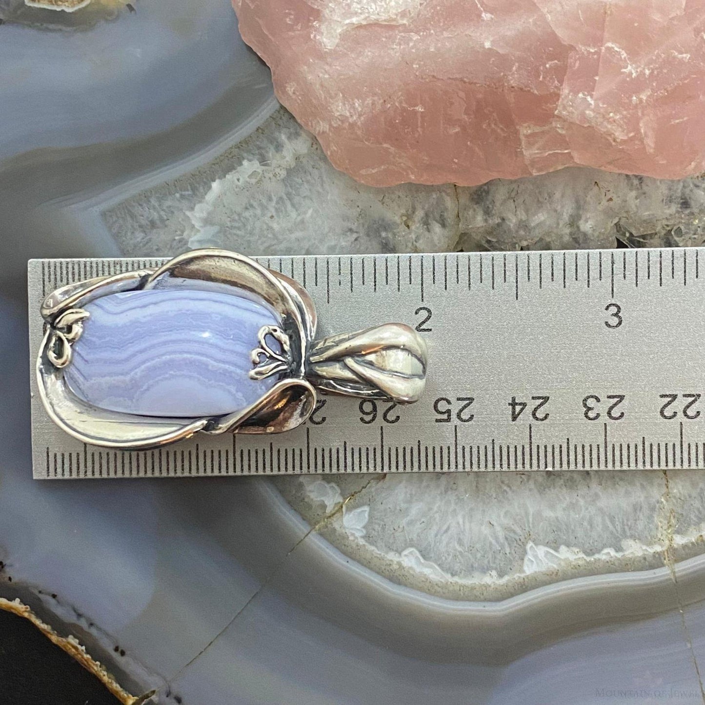 Carolyn Pollack Southwestern Style Sterling Silver Blue Lace Agate Pendant For Women