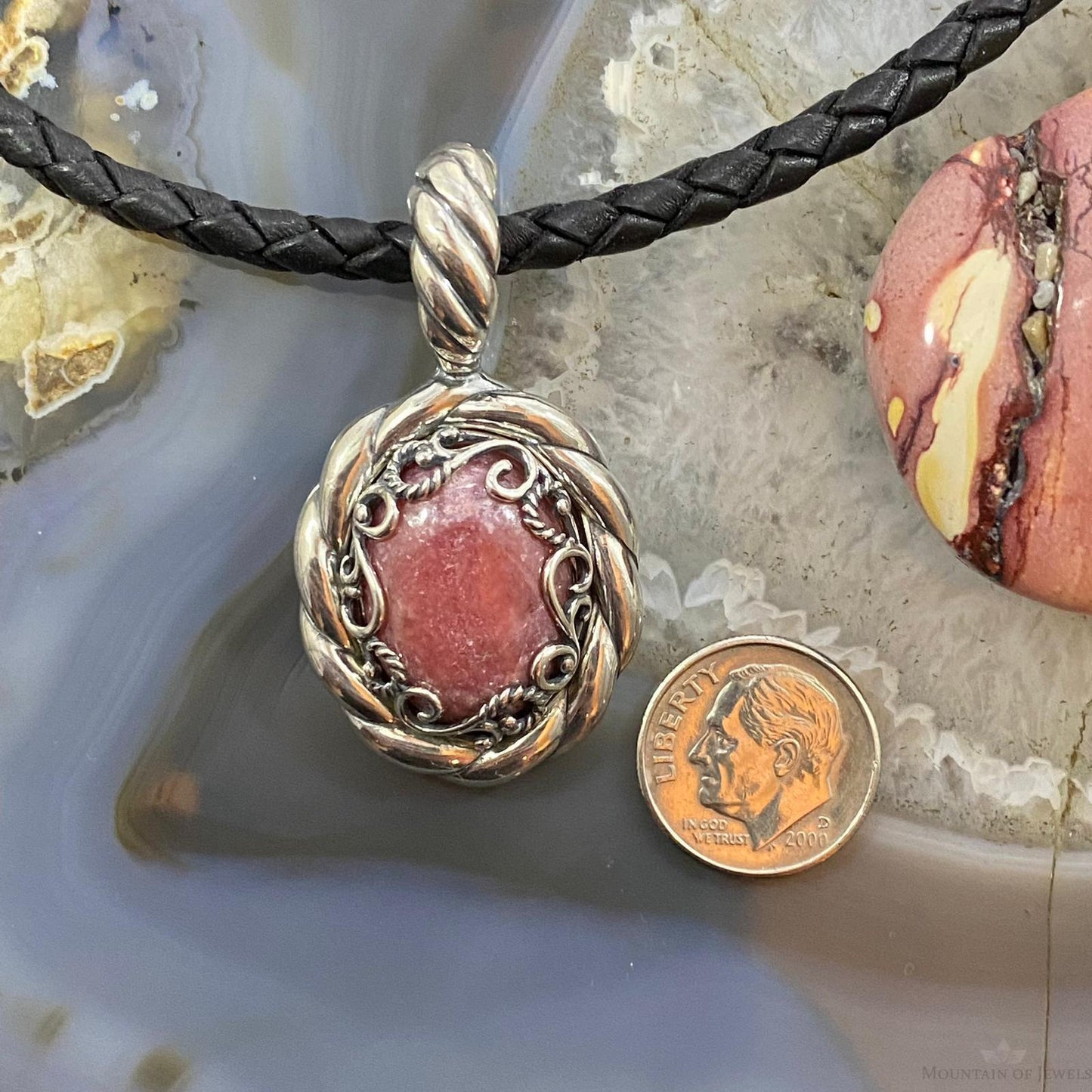 Carolyn Pollack Sterling Silver Rhodonite Decorated Enhancer Pendant For Women