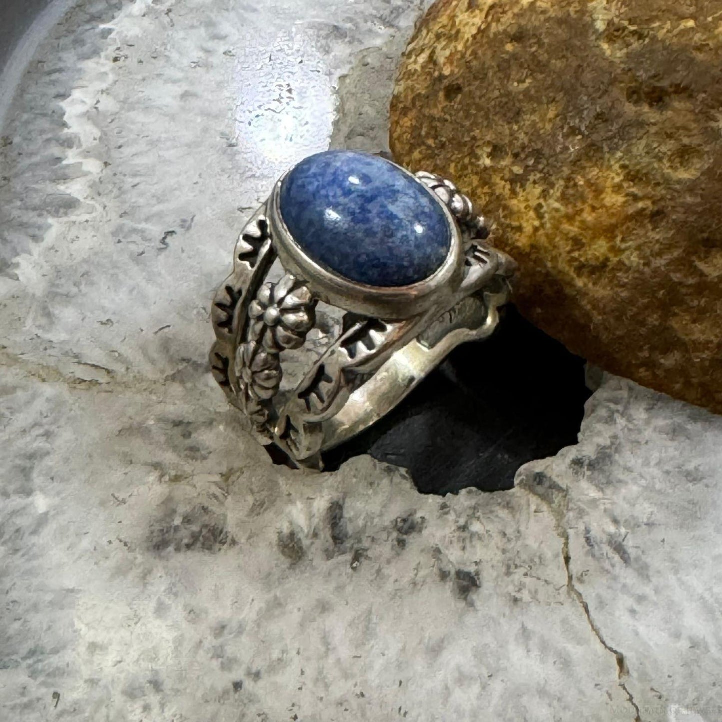 Carolyn Pollack Sterling Silver Oval Denim Lapis Decorated Ring For Women