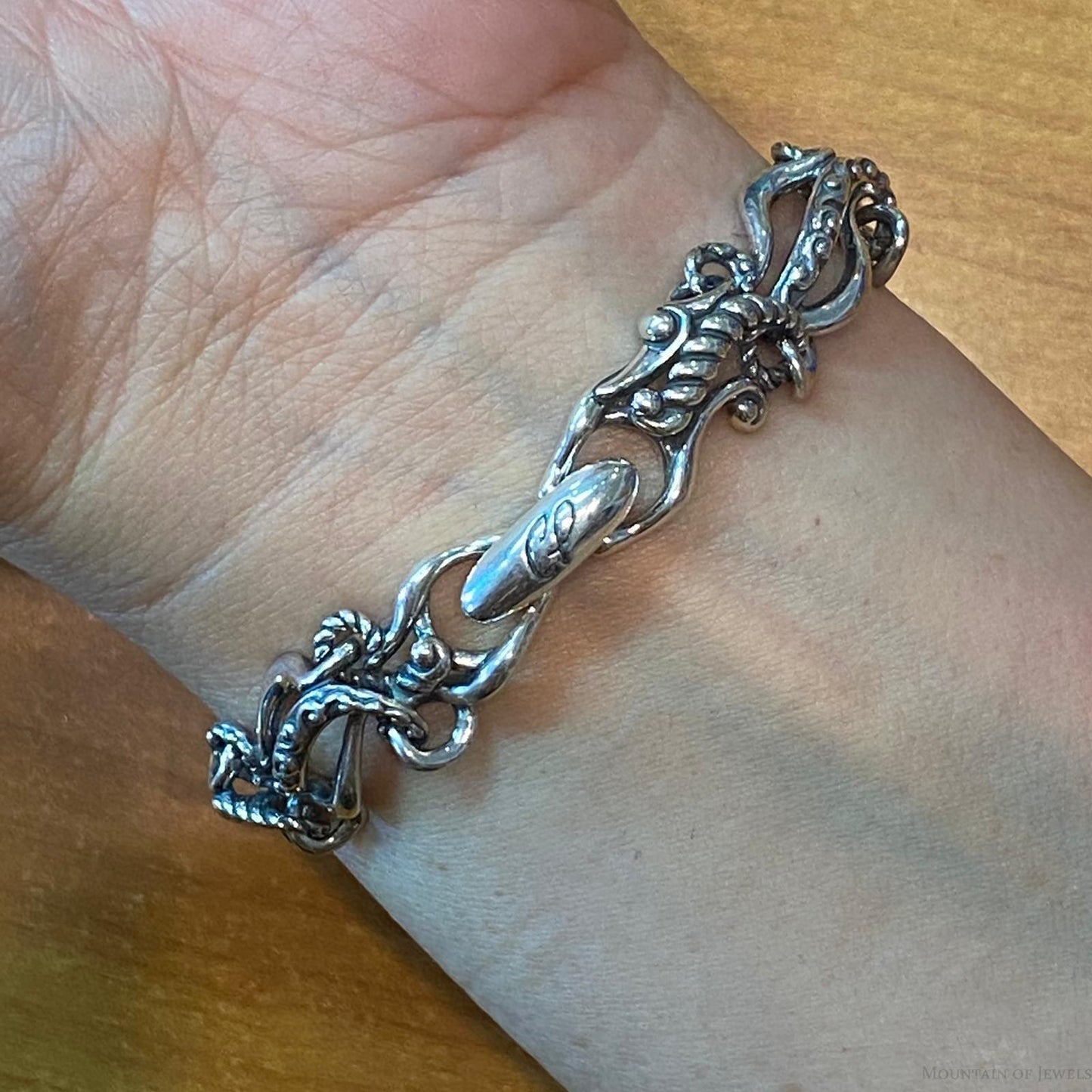 Carolyn Pollack Sterling Silver 7" Decorated Curvy Link Bracelet For Women
