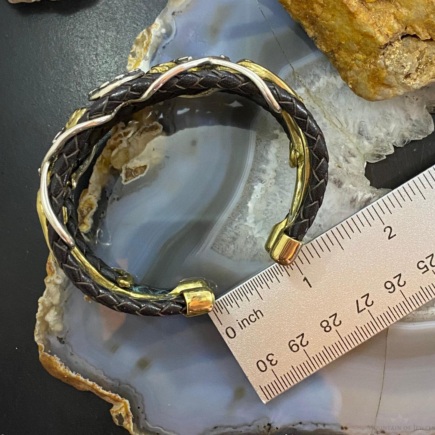 Carolyn Pollack Sterling Silver & Brass Decorated Braided Leather Bracelet For Women