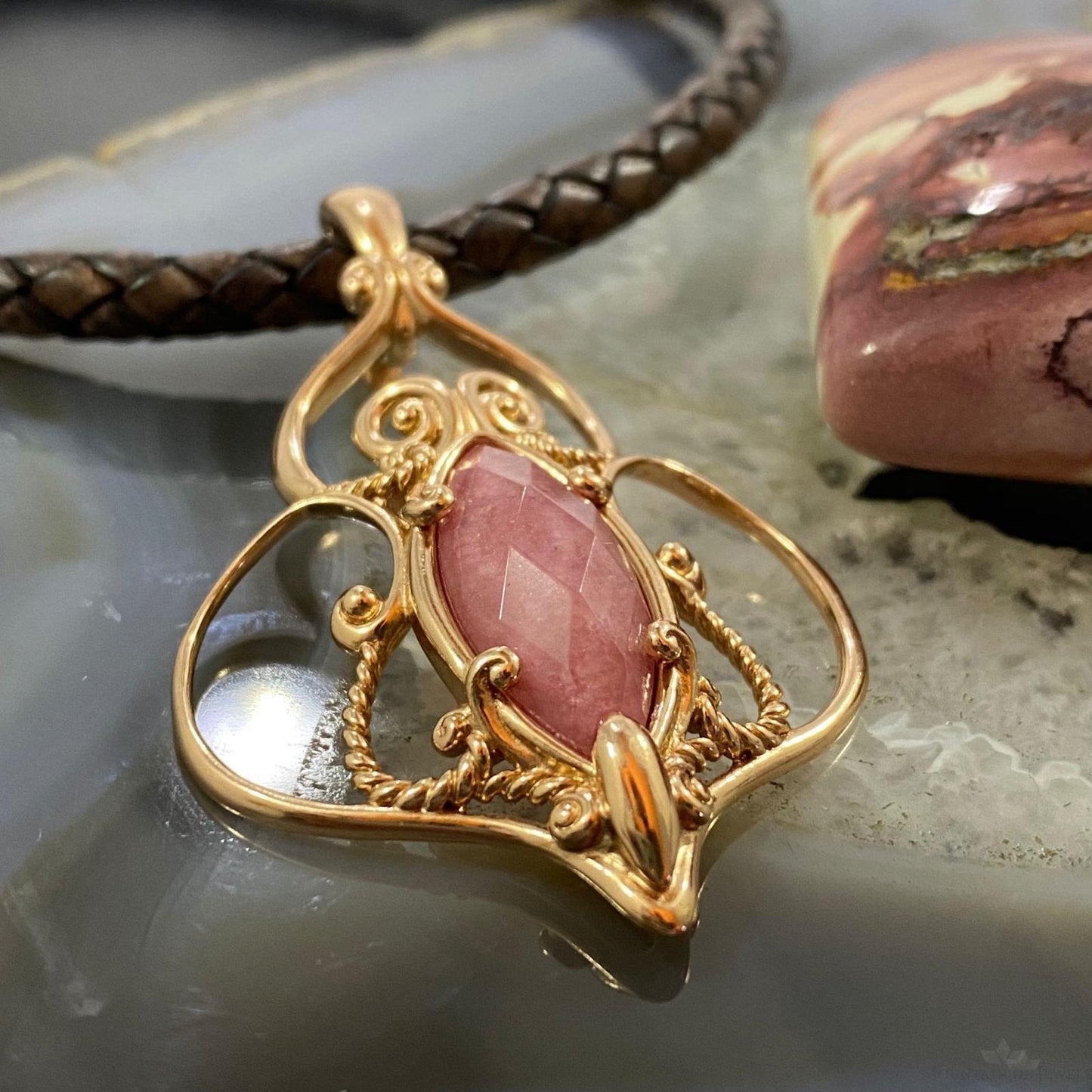Carolyn Pollack Brass Marquise Rhodonite Doublet Enhancer Pendant For Women
