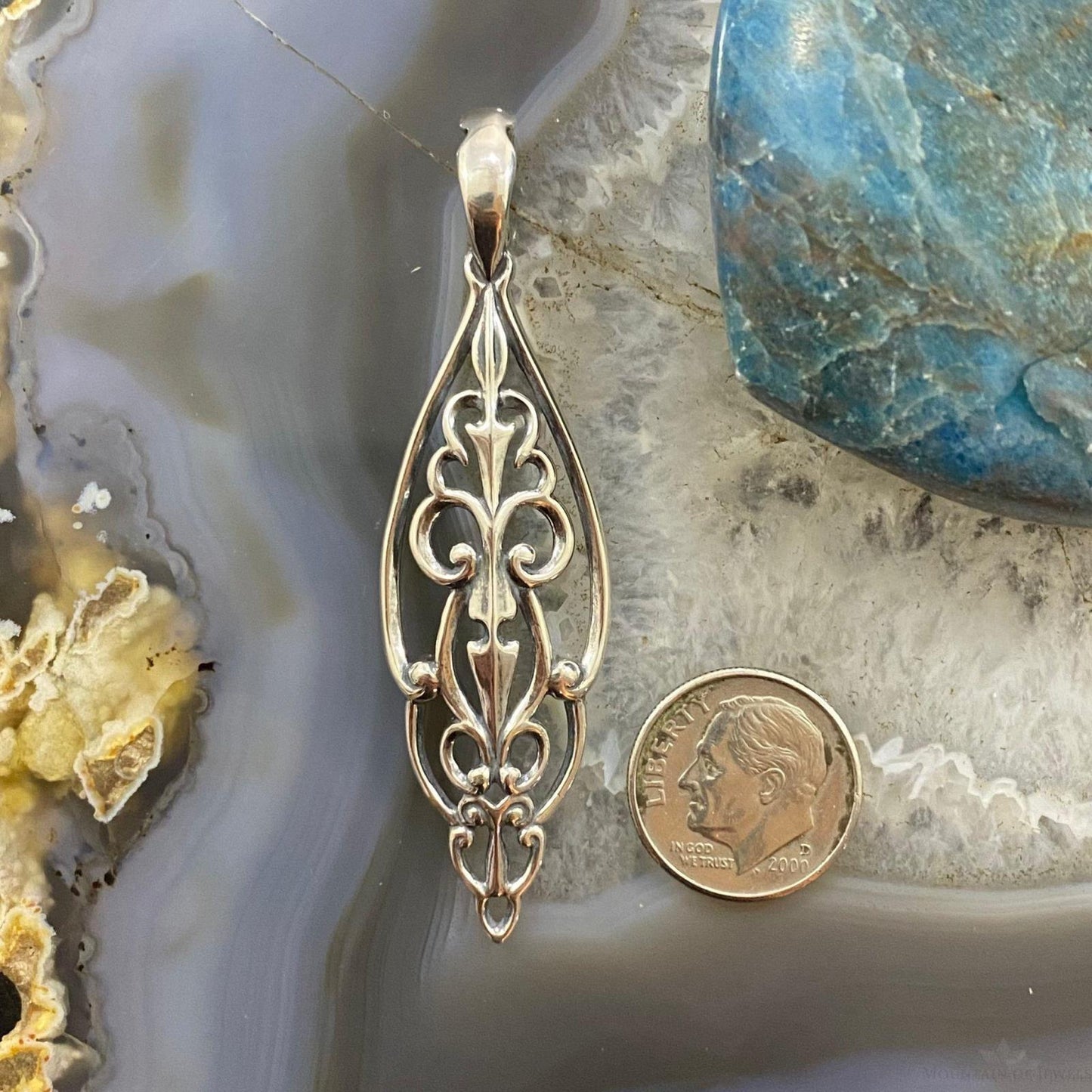 Carolyn Pollack Southwestern Style Sterling Silver Marquise Filigree Enhancer Pendant For Women