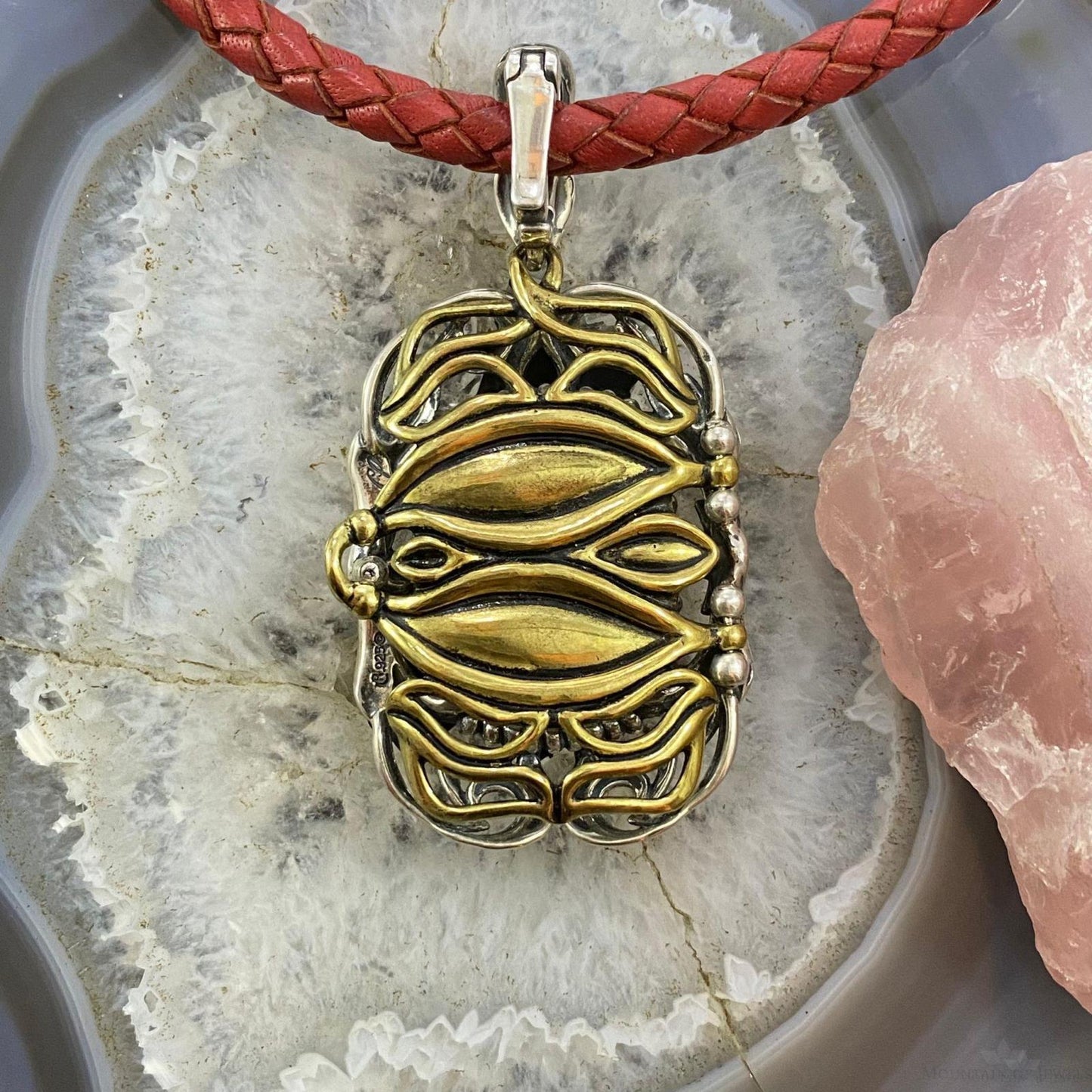 Carolyn Pollack Southwestern Style Sterling Silver & Brass Mother of Pearl Locket For Women