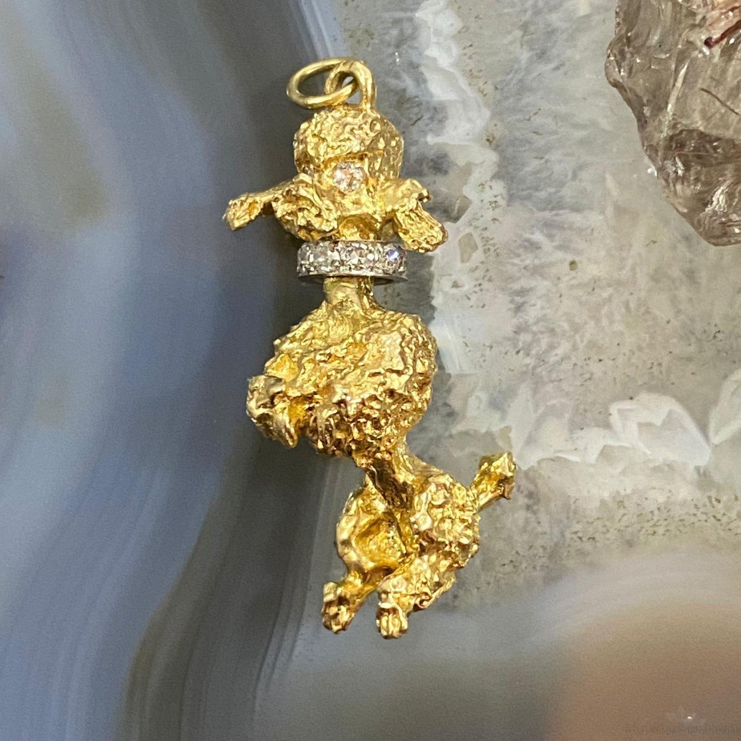 14K Yellow Gold Poodle with Diamonds Pendant