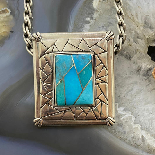 Carolyn Pollack Southwestern Style Sterling Silver Turquoise Inlay Pendant/Brooch For Women