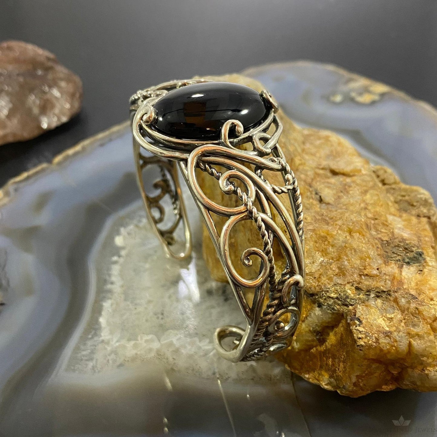 Carolyn Pollack Sterling Silver Large Oval Onyx Decorated Bracelet For Women
