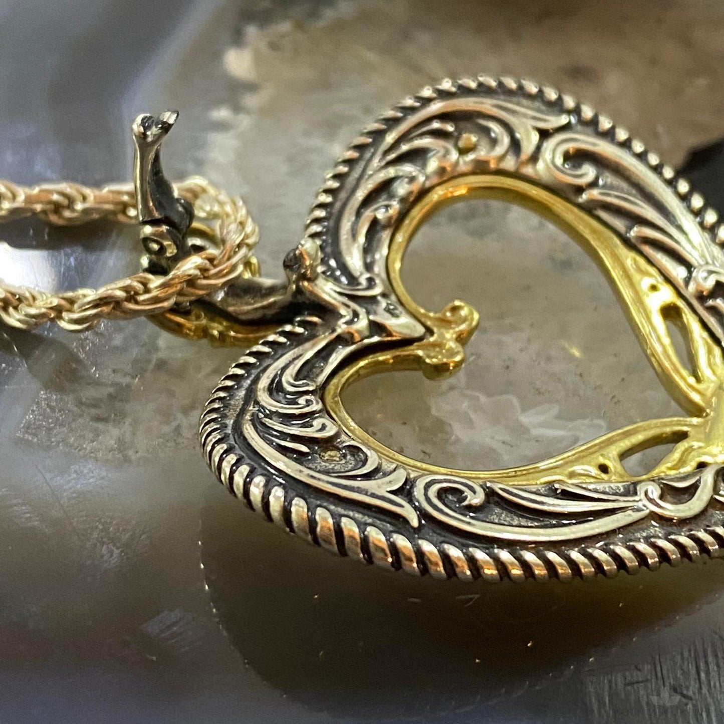 Carolyn Pollack Southwestern Style Sterling Silver & Brass Decorated Heart Pendant For Women