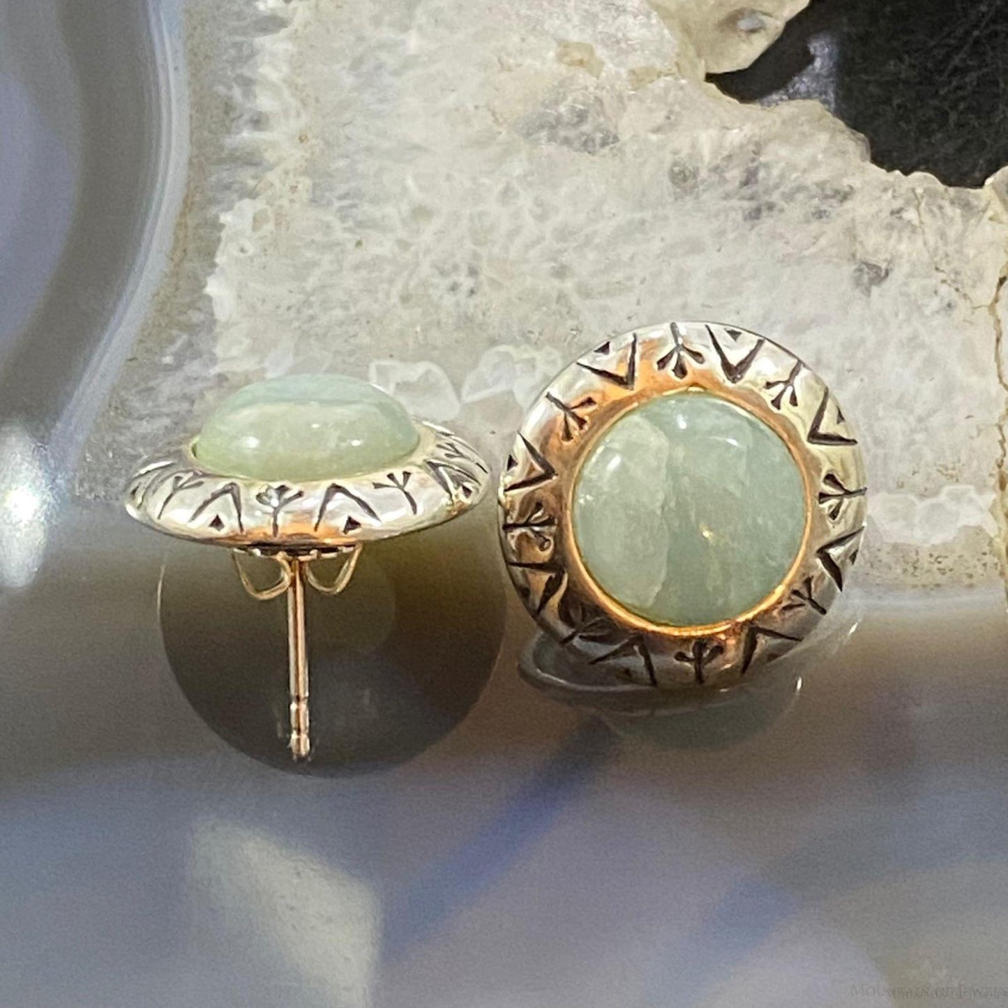 Carolyn Pollack Vintage Southwestern Style Sterling Silver Aquamarine Stud Earrings For Women