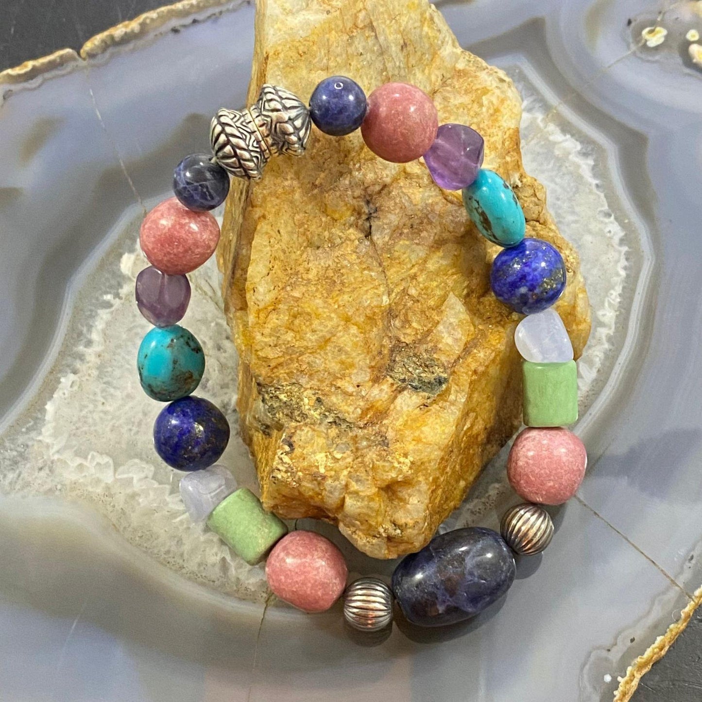 Carolyn Pollack Sterling Silver Multi Gemstone Magnetic Clasp Bracelet For Women