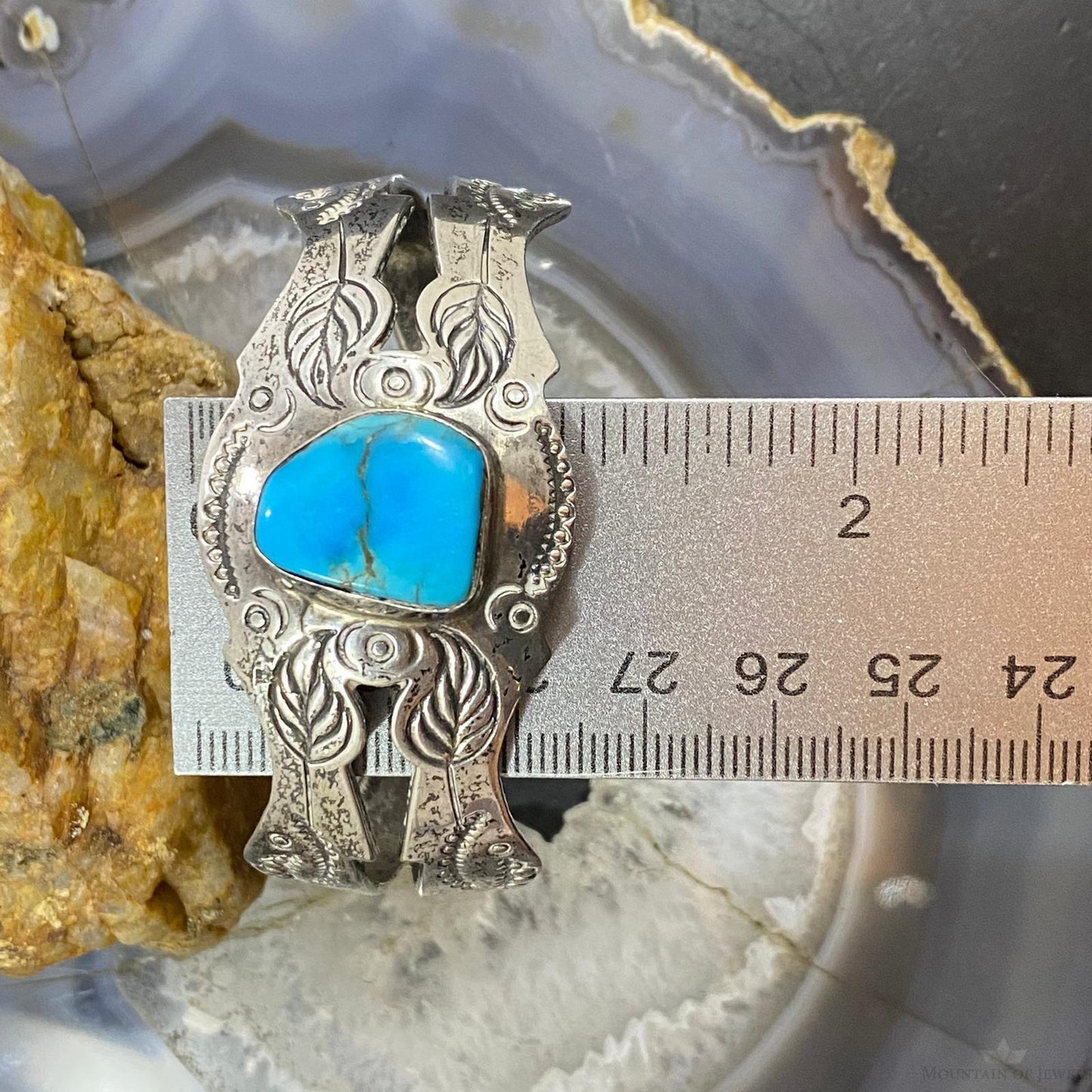 Vintage Native American Sterling Silver Turquoise Stamped Bracelet For Women