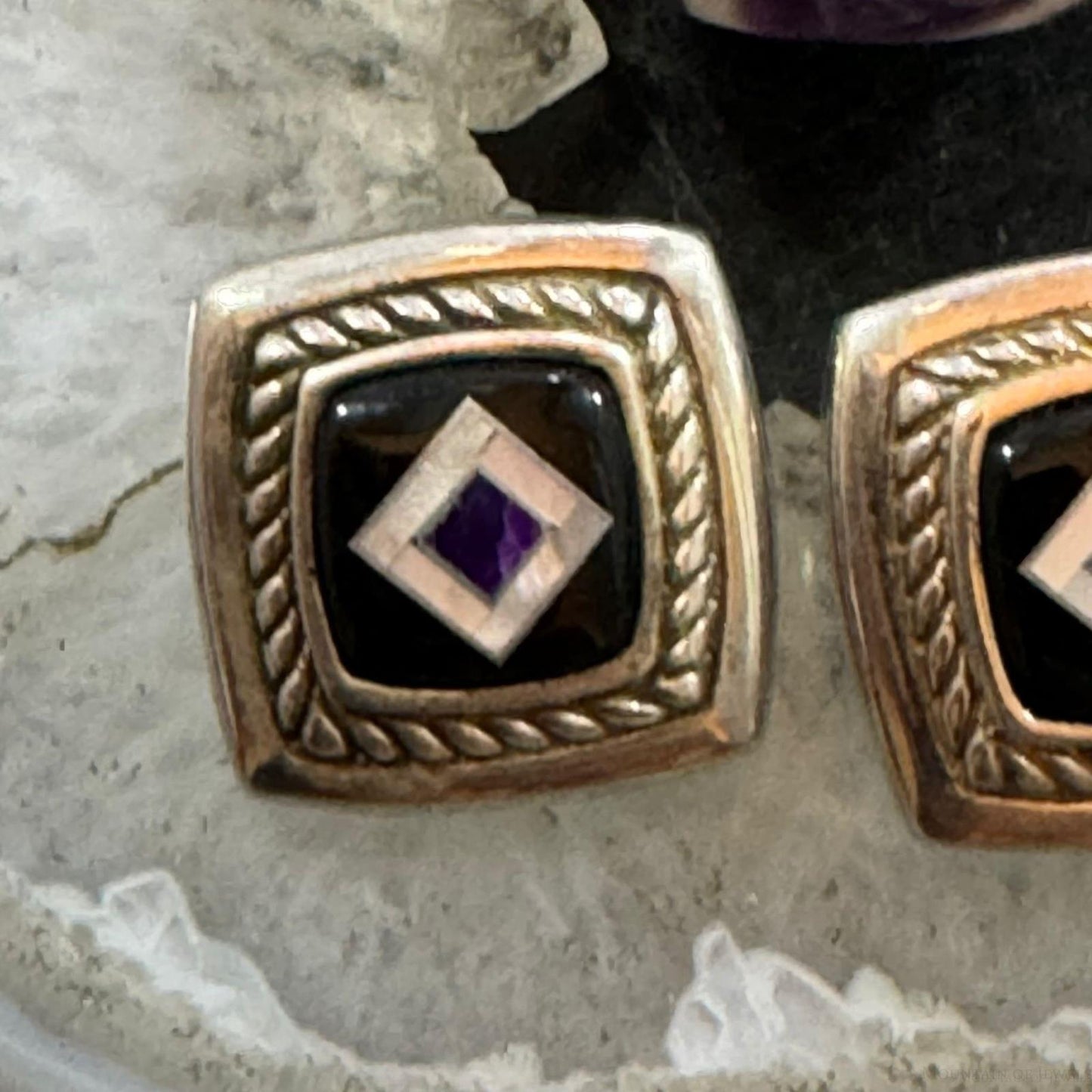 Carolyn Pollack Sterling Silver Square Onyx Inlay Stud Earrings For Women