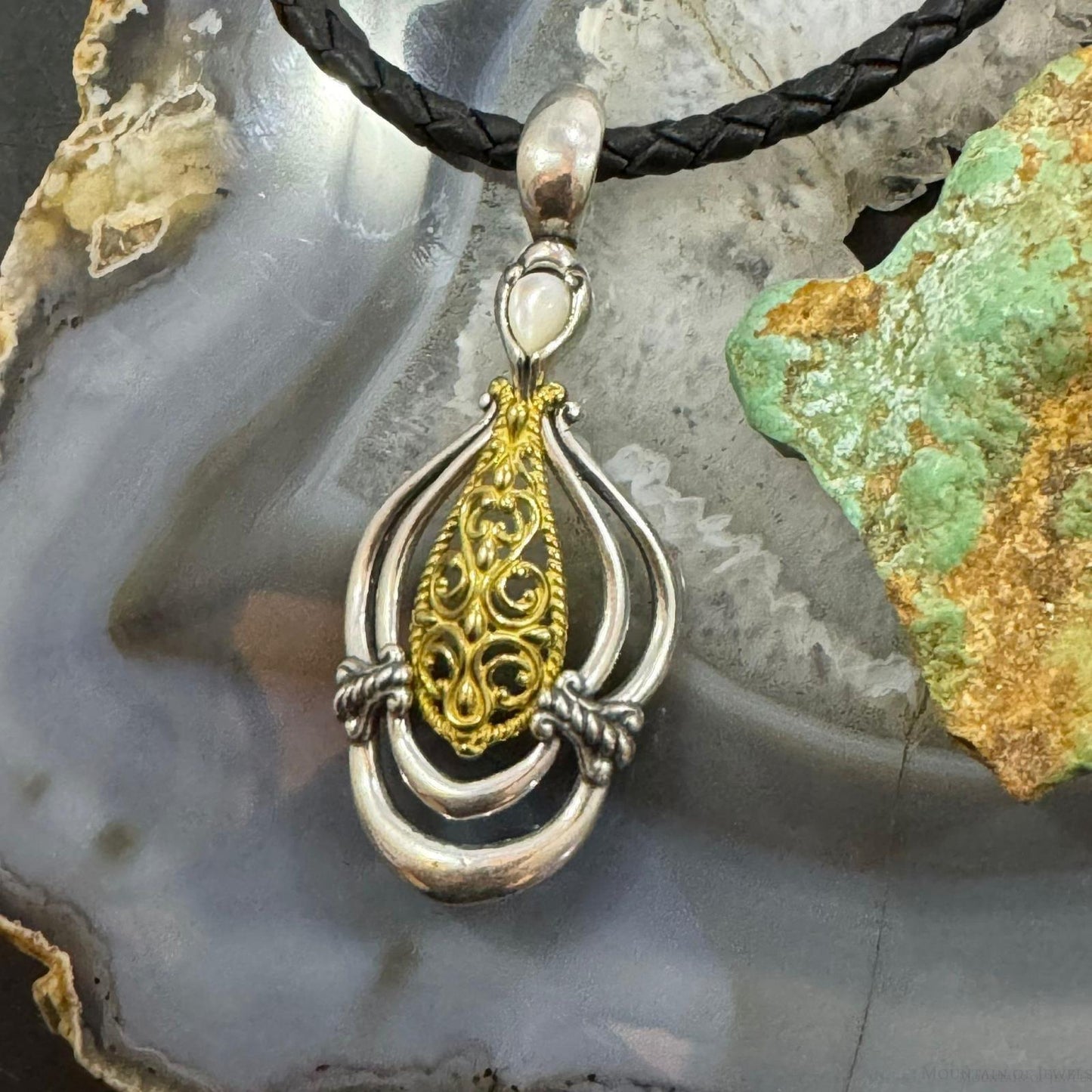 Carolyn Pollack Sterling Silver & Brass Mother of Pearl Decorated Enhancer Pendant For Women