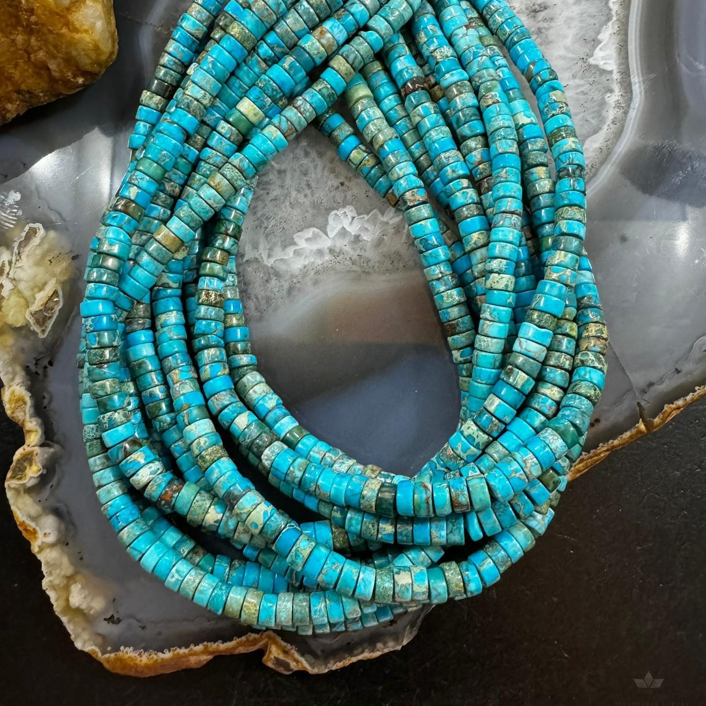 Native American Multi-color 5 mm Blue Turquoise Disc Bead 18" Necklace For Women