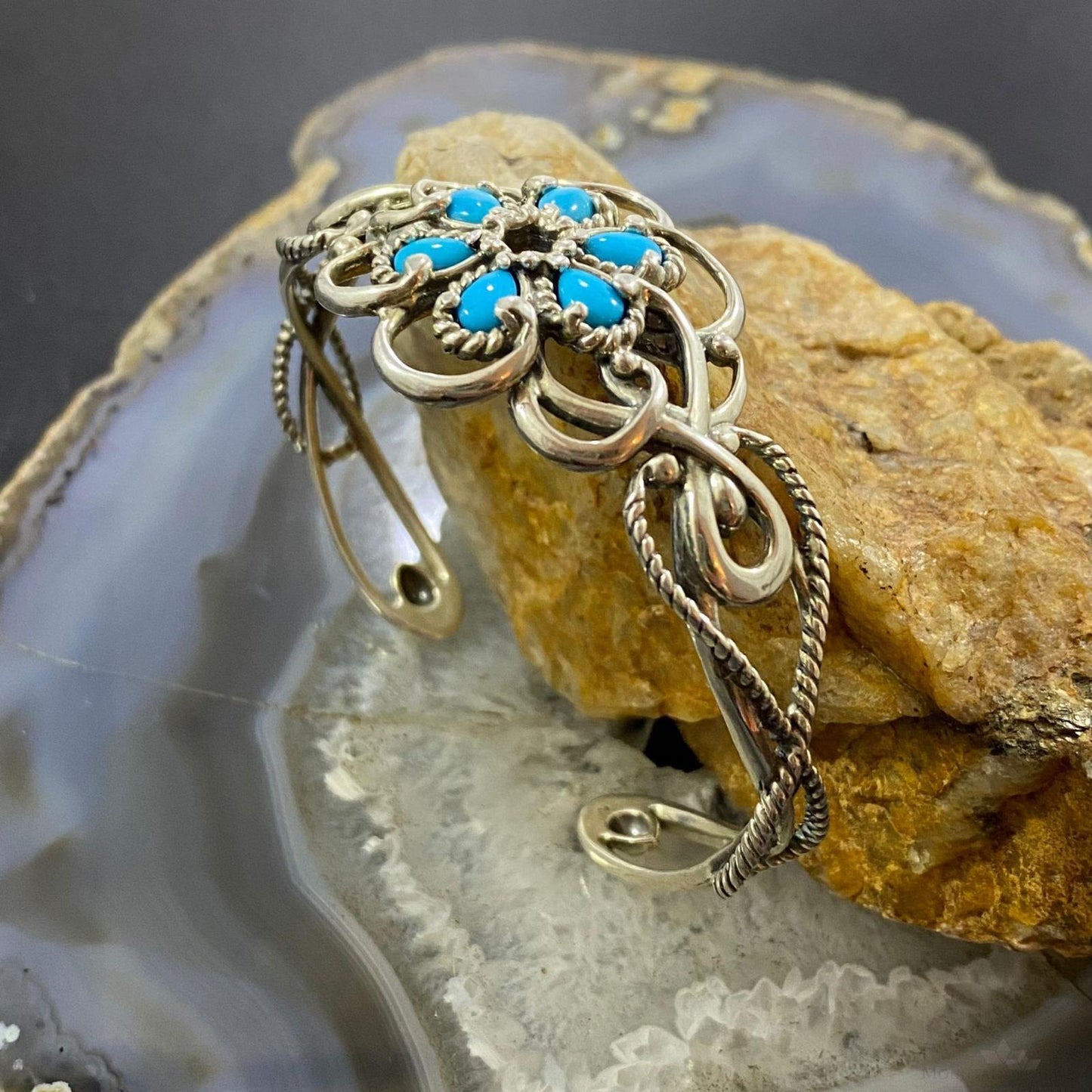 Carolyn Pollack Vintage Southwestern Style Sterling Silver Turquoise Floral Bracelet For Women