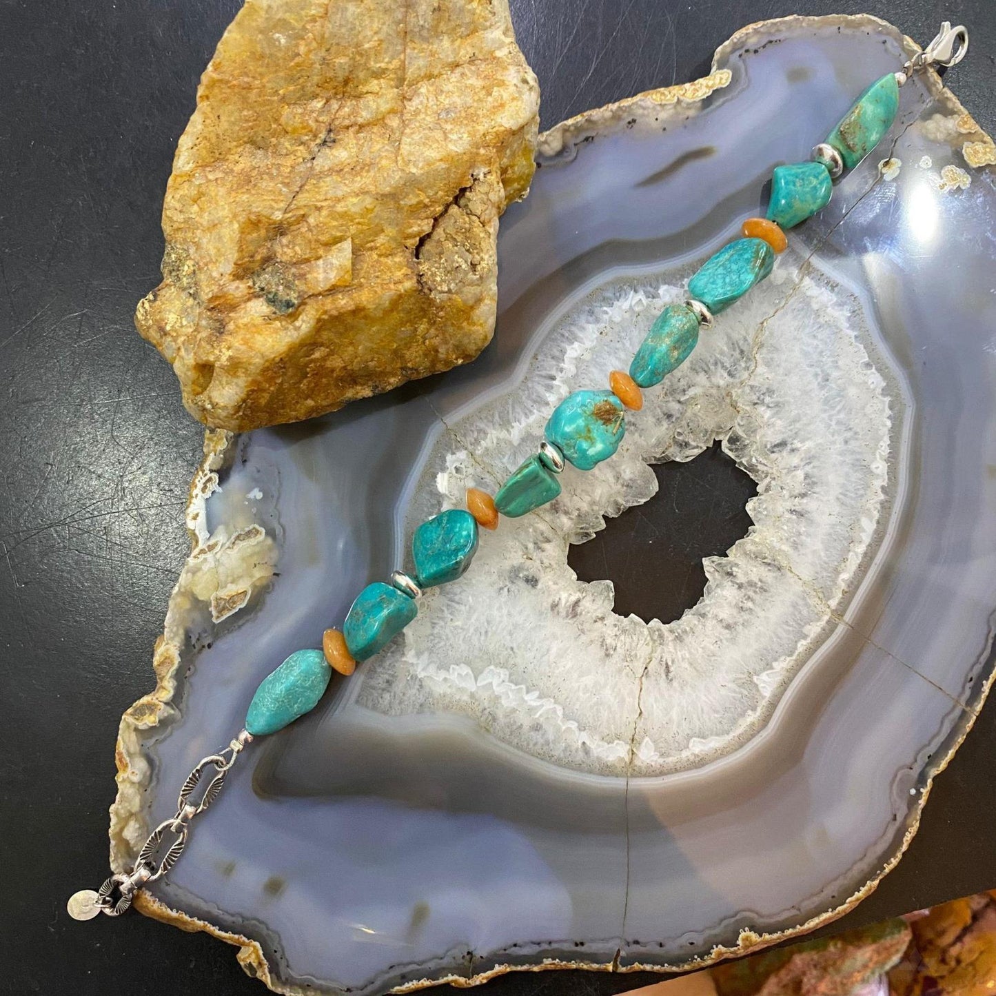 Carolyn Pollack Sterling Silver Chunky Turquoise & Carnelian Bead Link Bracelet For Women